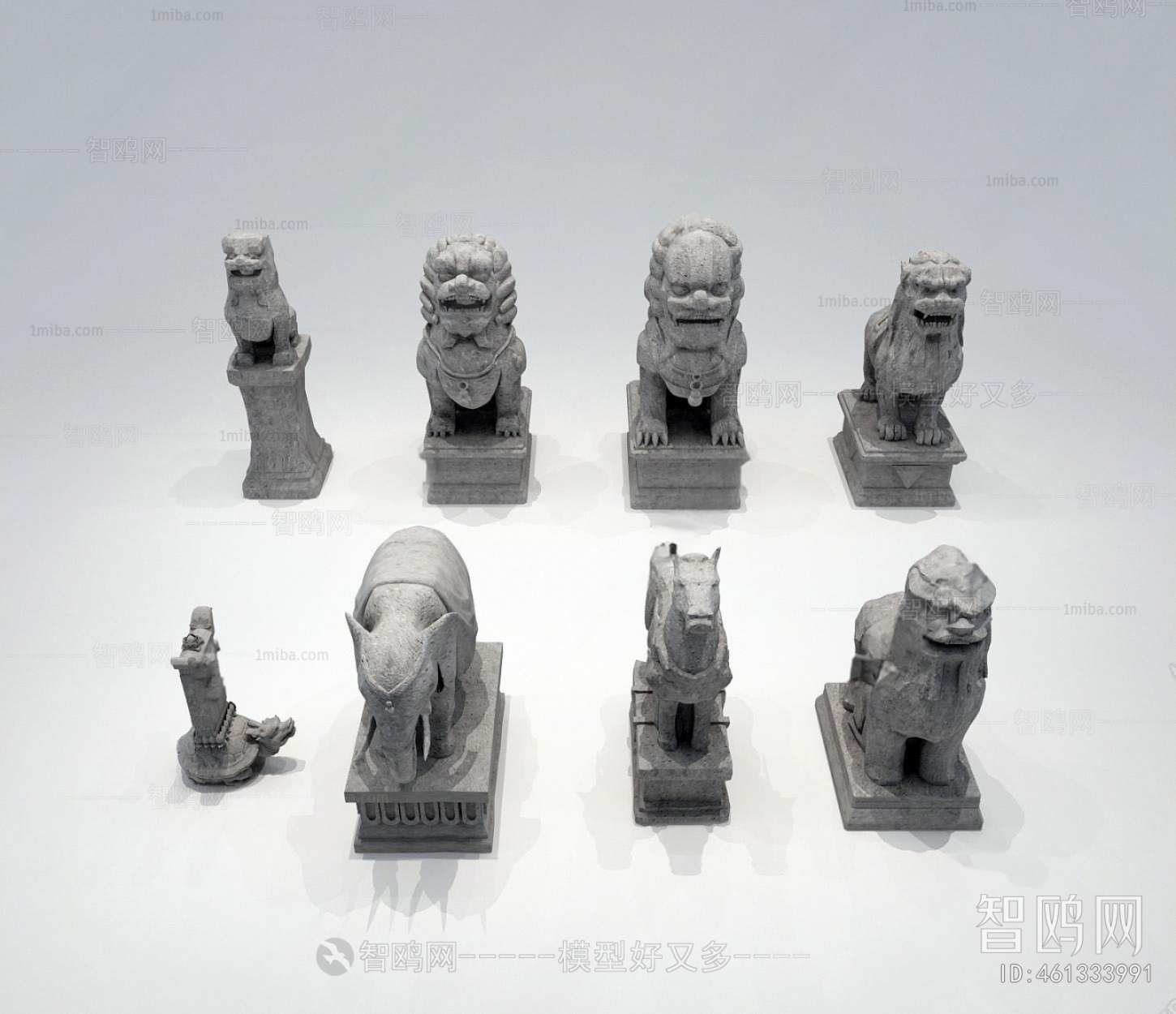 中式石狮子貔貅门神雕塑