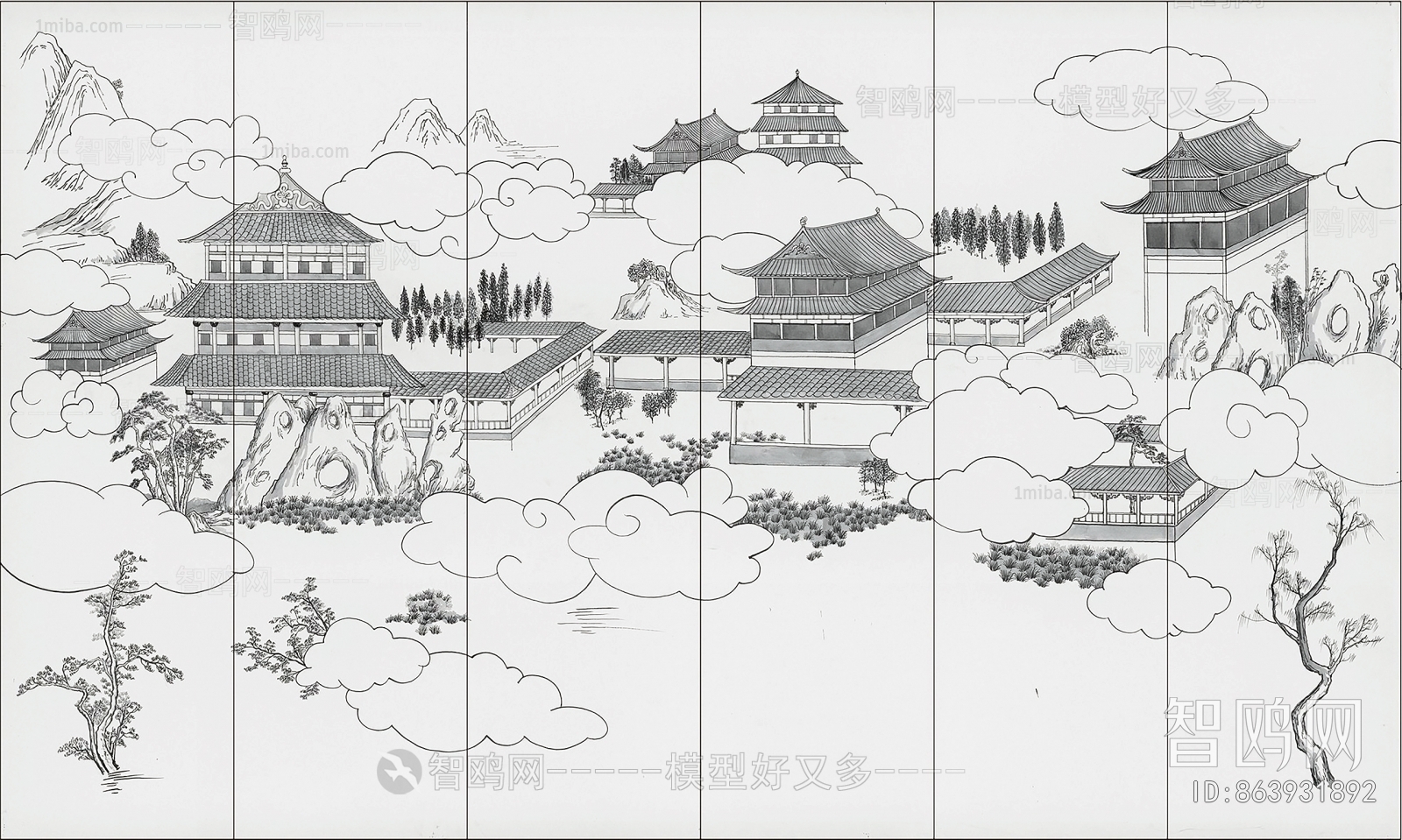 中式山水风景壁纸壁画