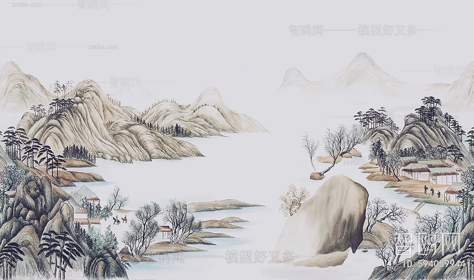 新中式壁画壁纸贴图