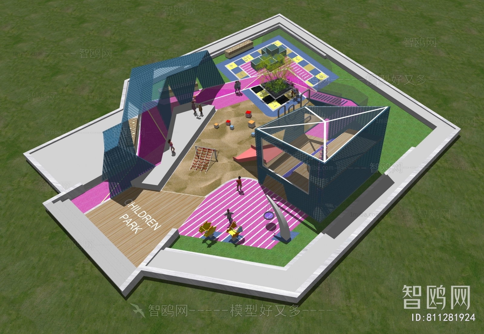 现代户外儿童游乐区3D模型下载