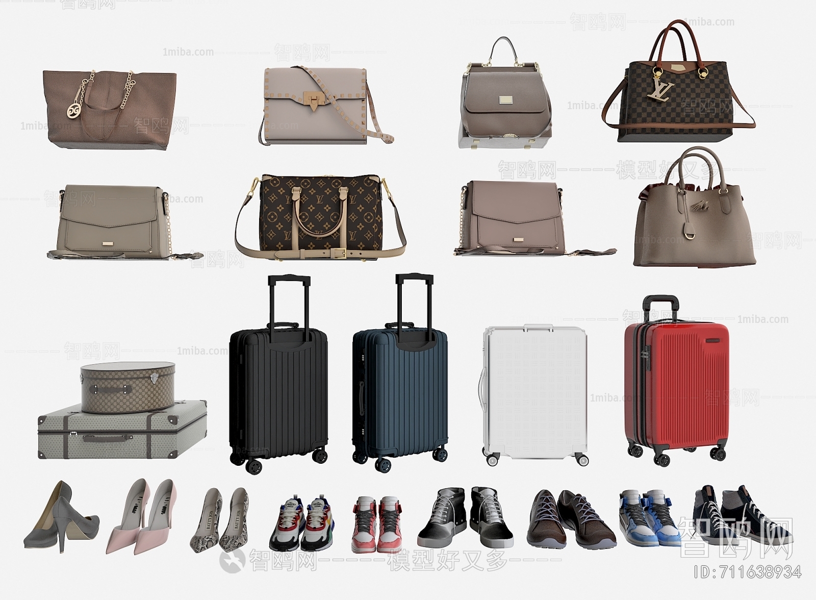 现代皮包 行李箱 鞋子3D模型下载