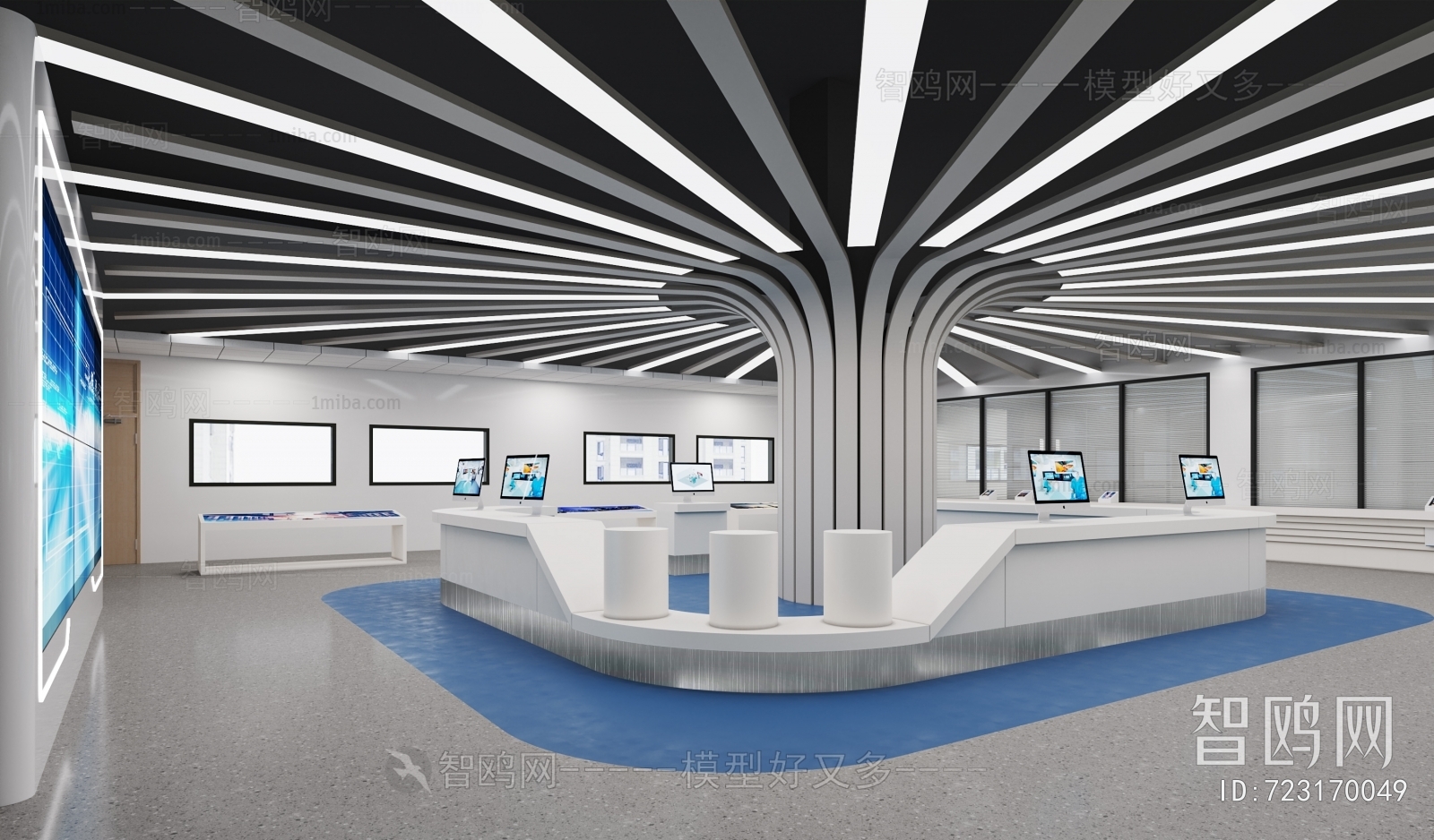 多场景-现代展厅+办公室+会议室+接待区3D模型下载