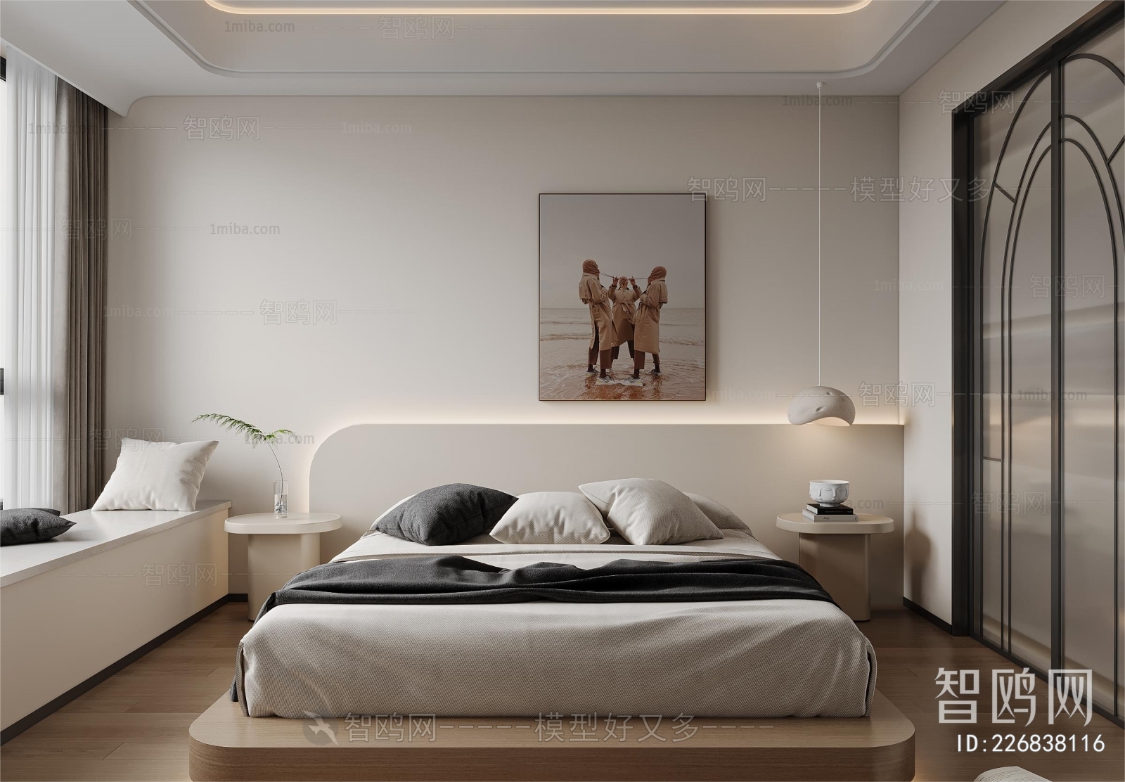 现代卧室 悬浮床