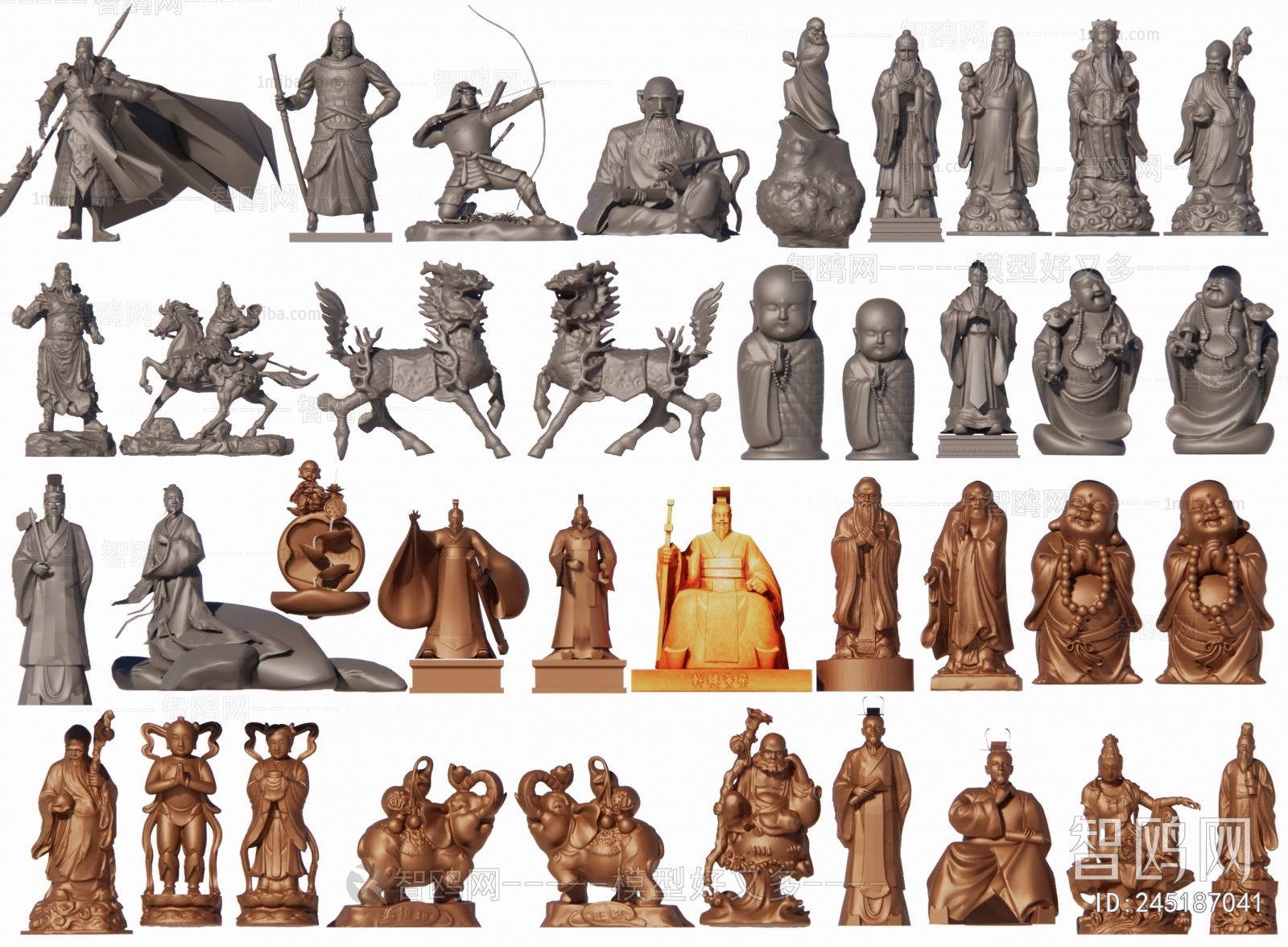 中式古代人物雕像组合