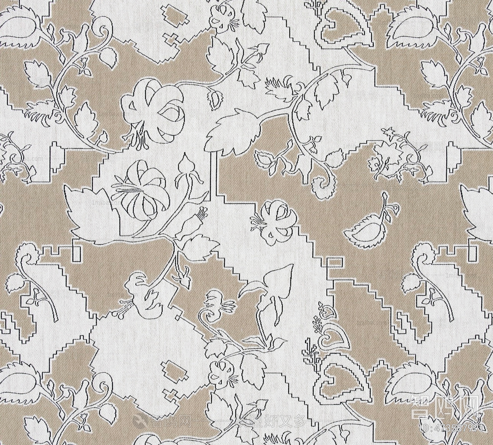 中式花纹毛毡布地毯