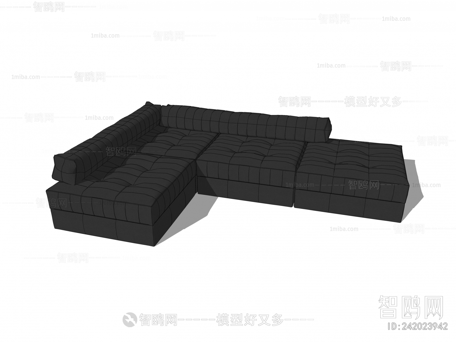 desede现代黑色皮革多人转角沙发