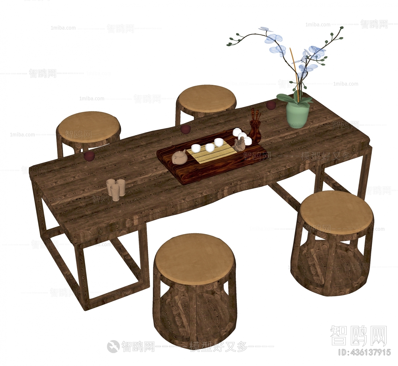 新中式茶桌凳组合