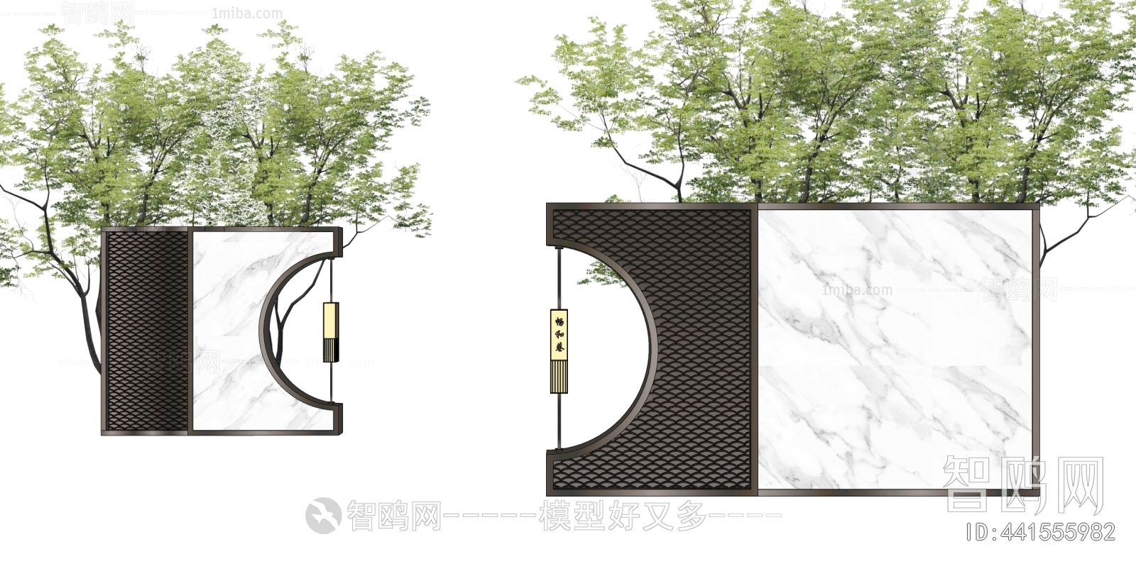 新中式景墙围墙月亮门