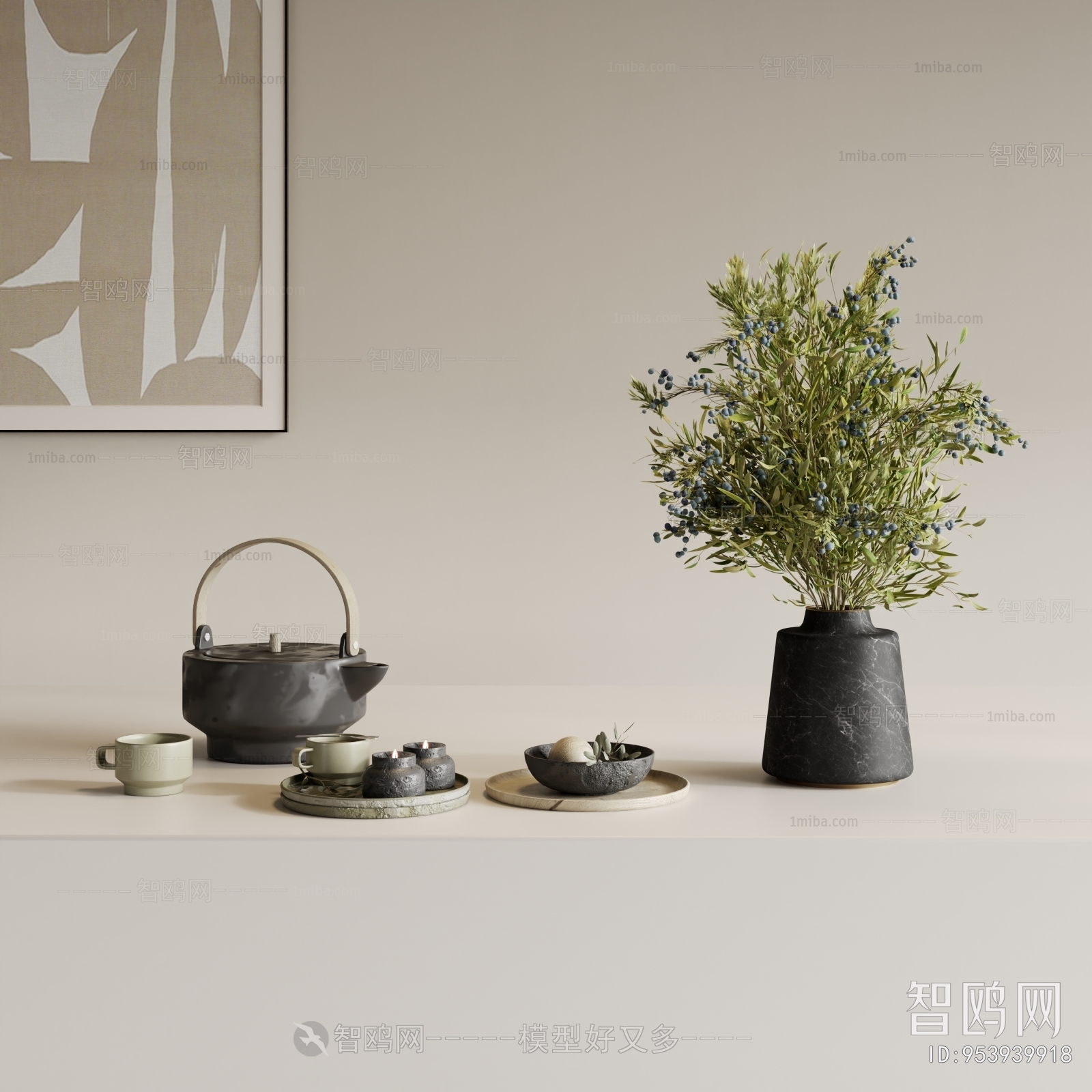 新中式茶具花艺摆件组合