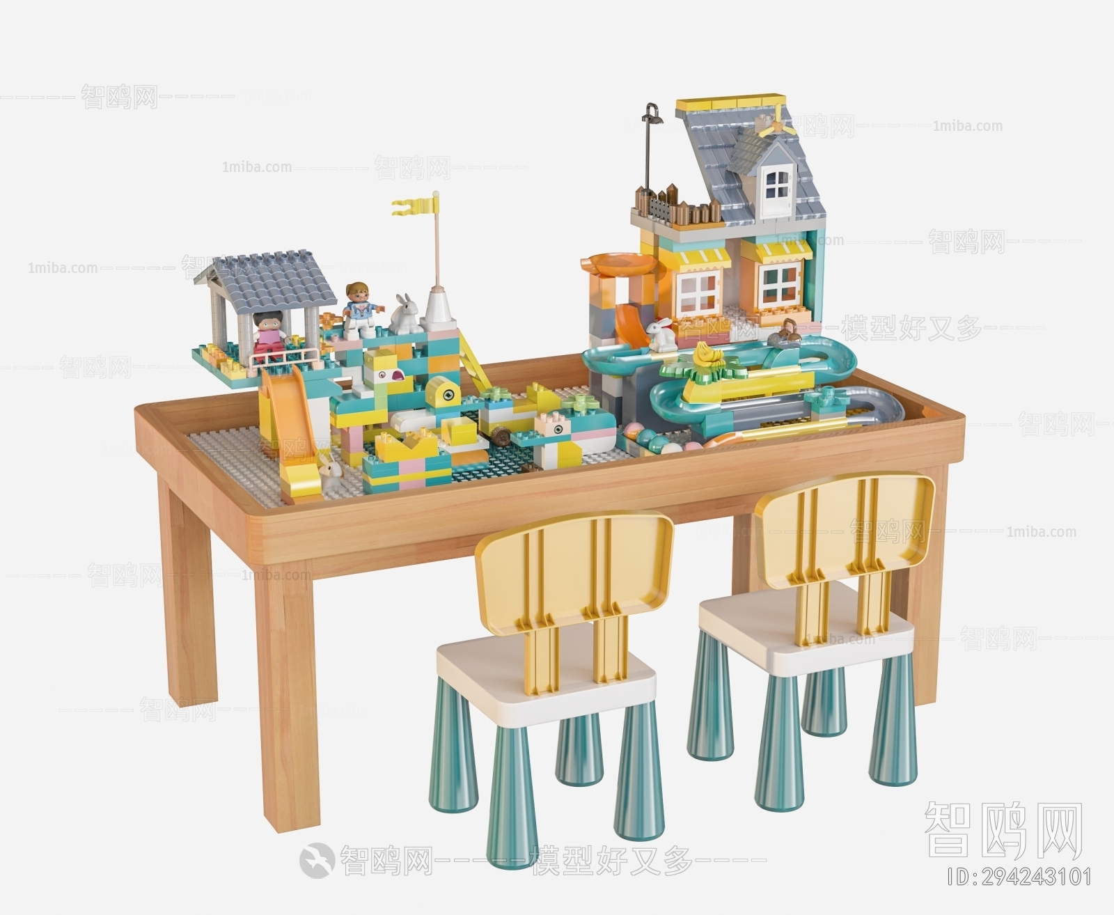 现代儿童桌椅积木玩具组合