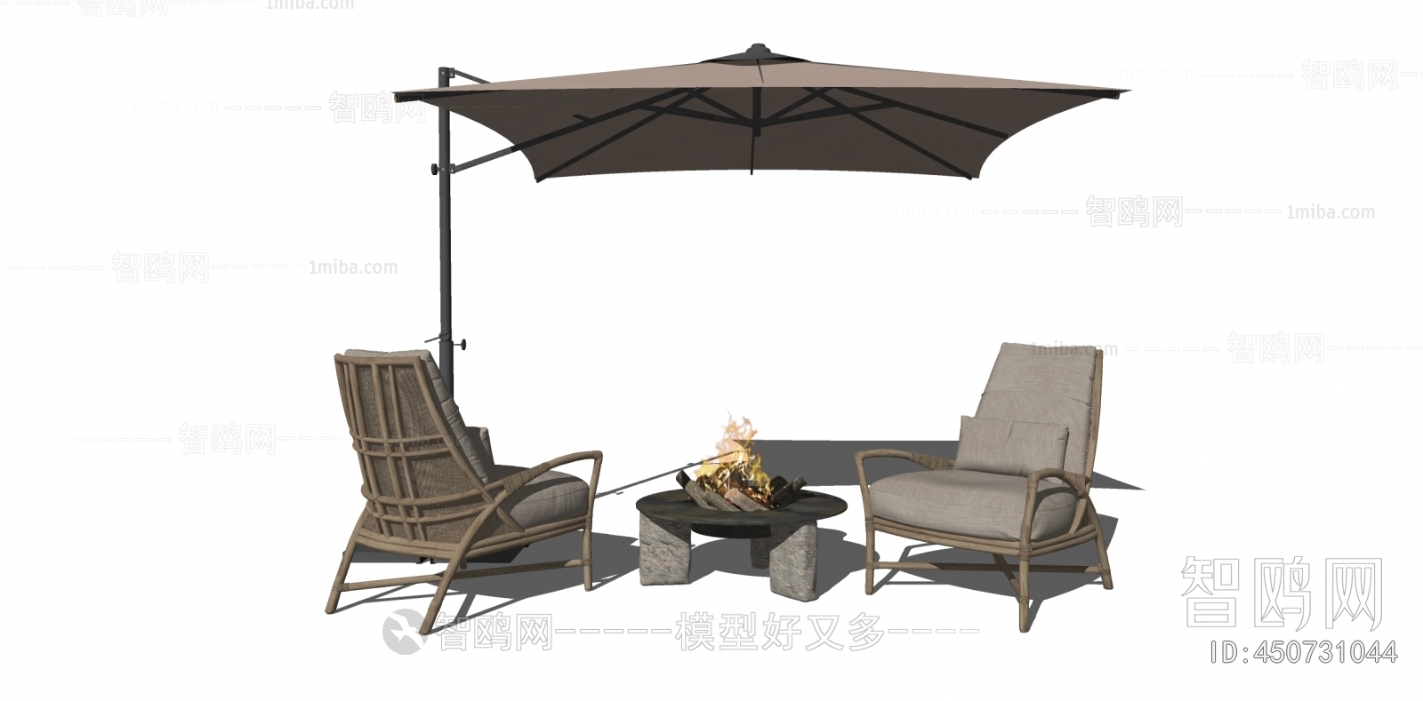 现代竹编户外椅 遮阳伞3D模型下载