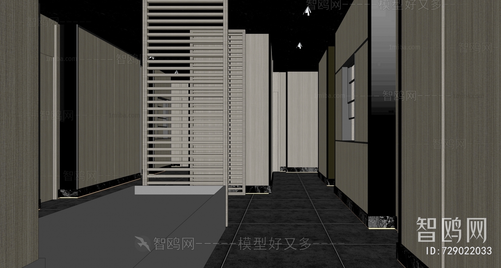 新中式餐厅过道3D模型下载