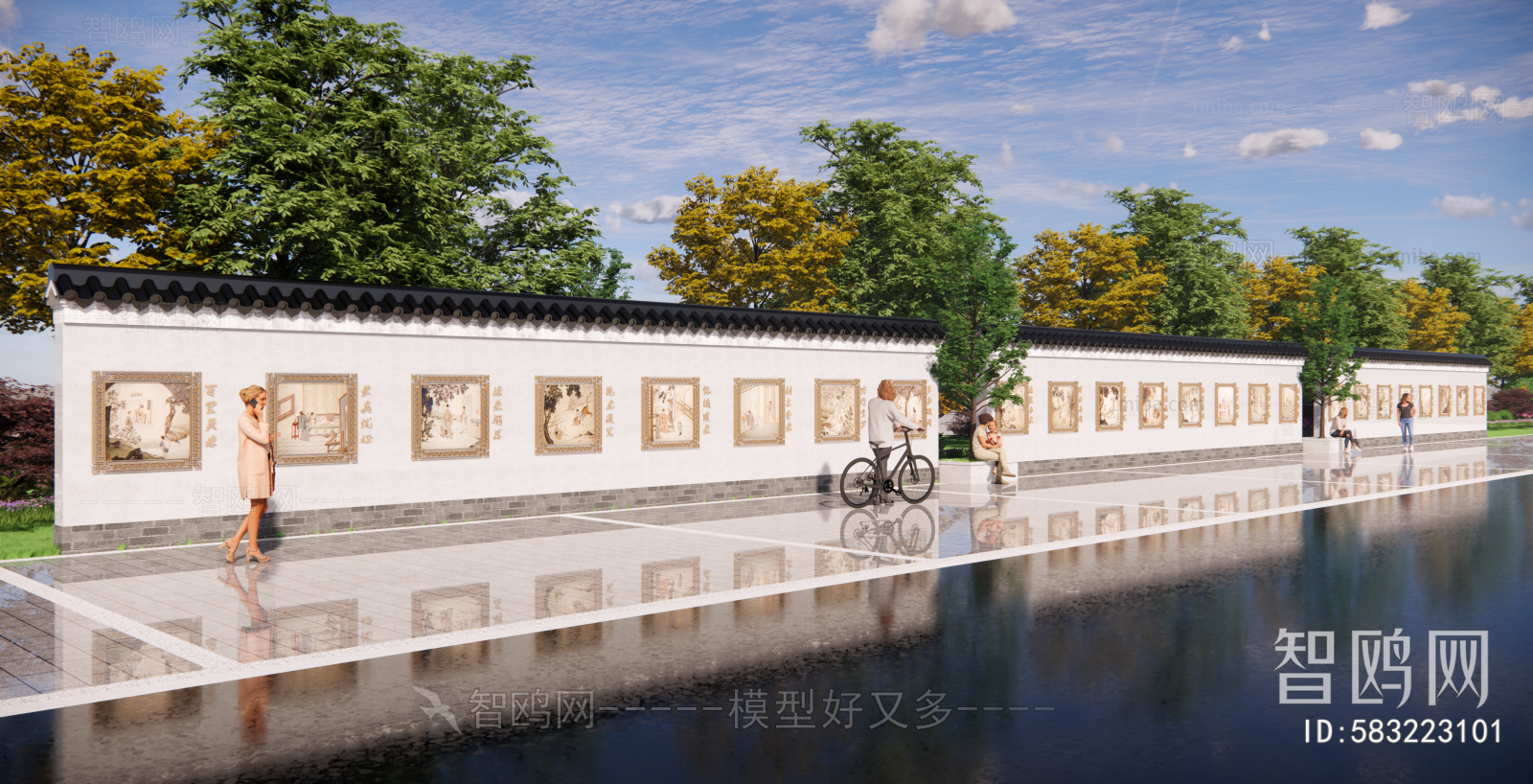 中式二十四孝乡村文化景墙