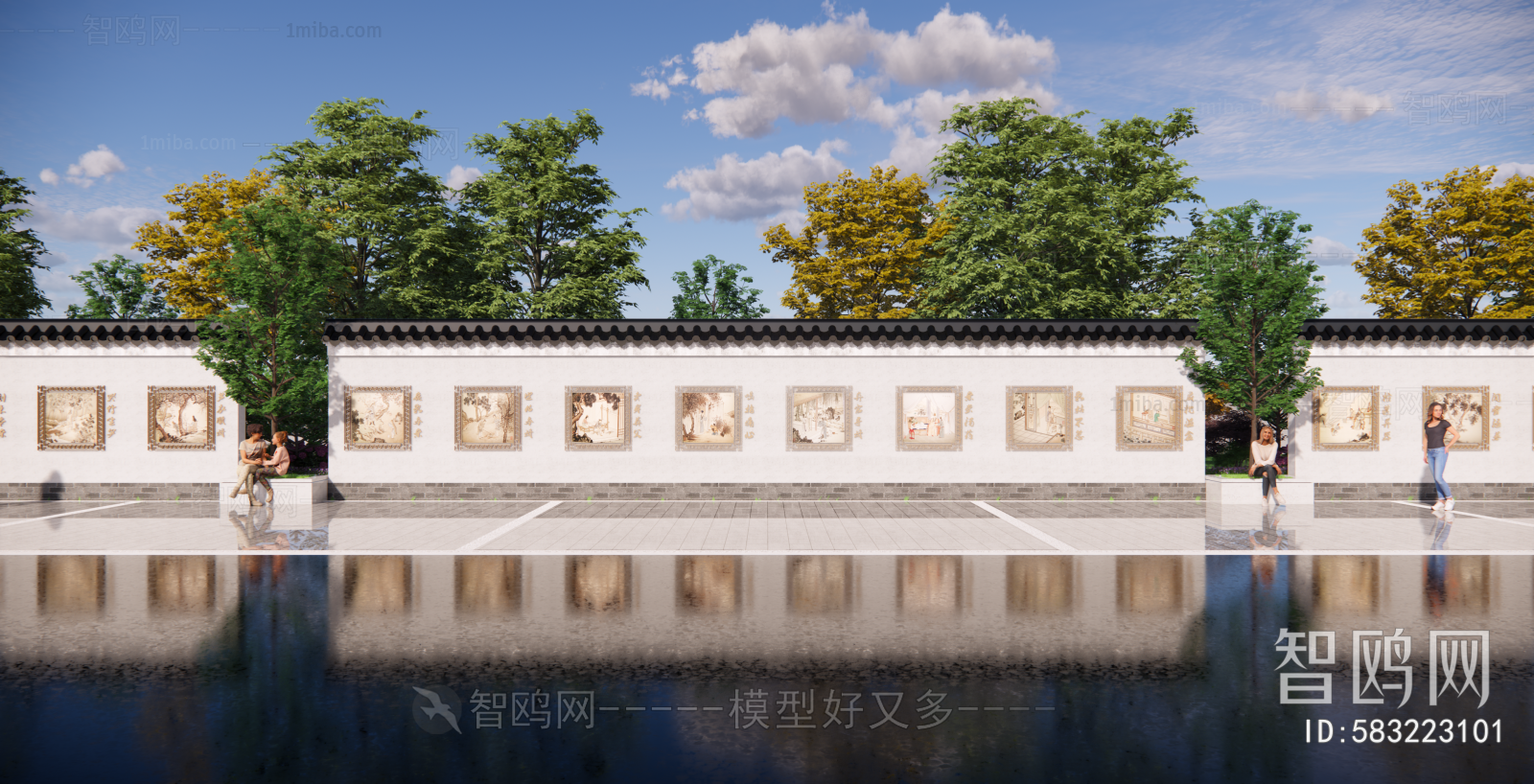 中式二十四孝乡村文化景墙