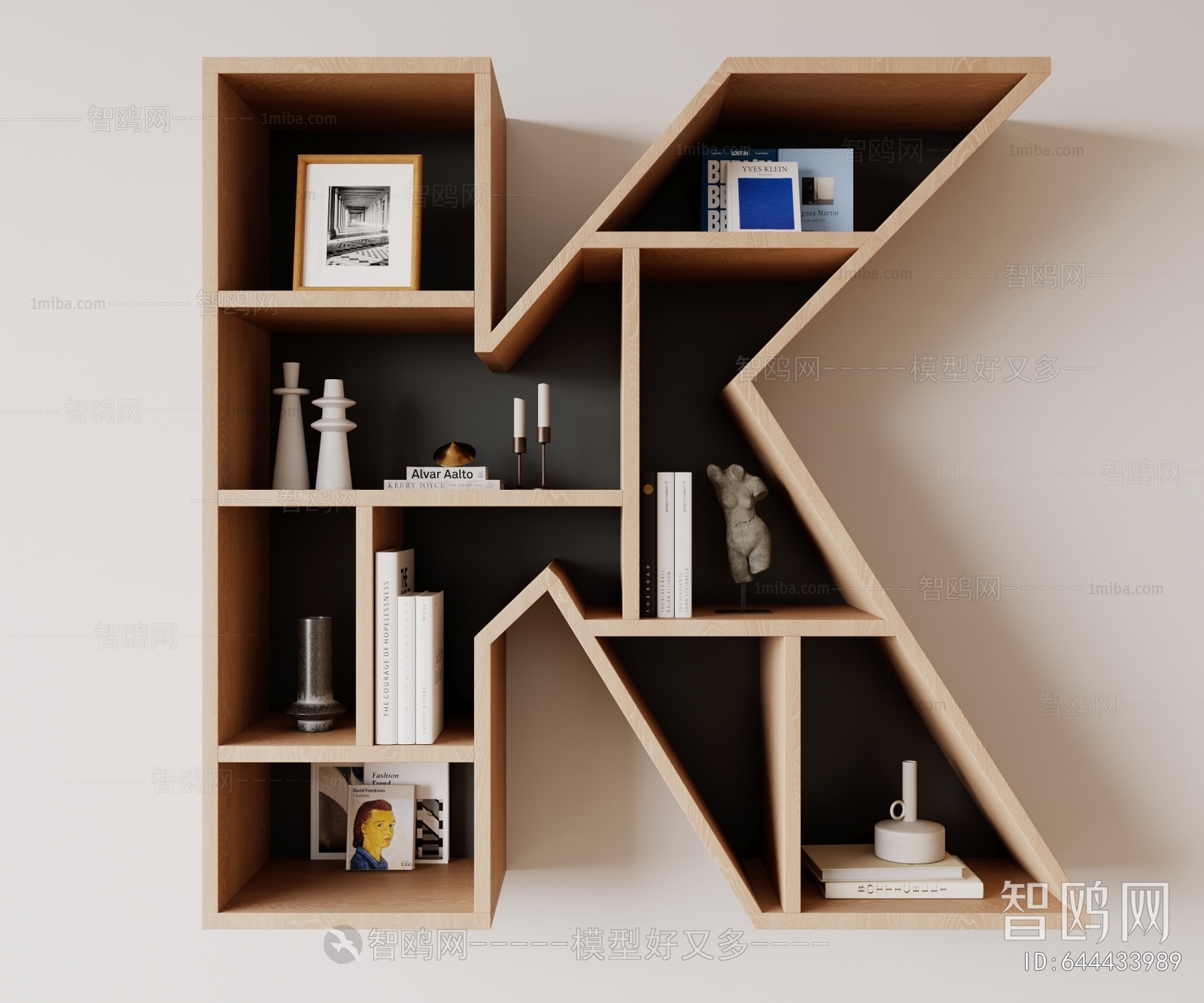现代墙面字母 K 实木书架