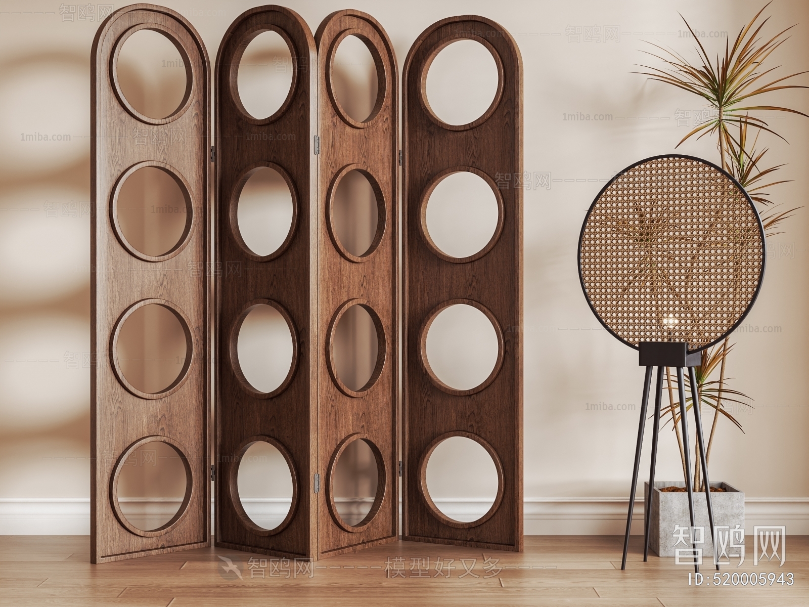 Wabi-sabi Style Wooden Screen Partition