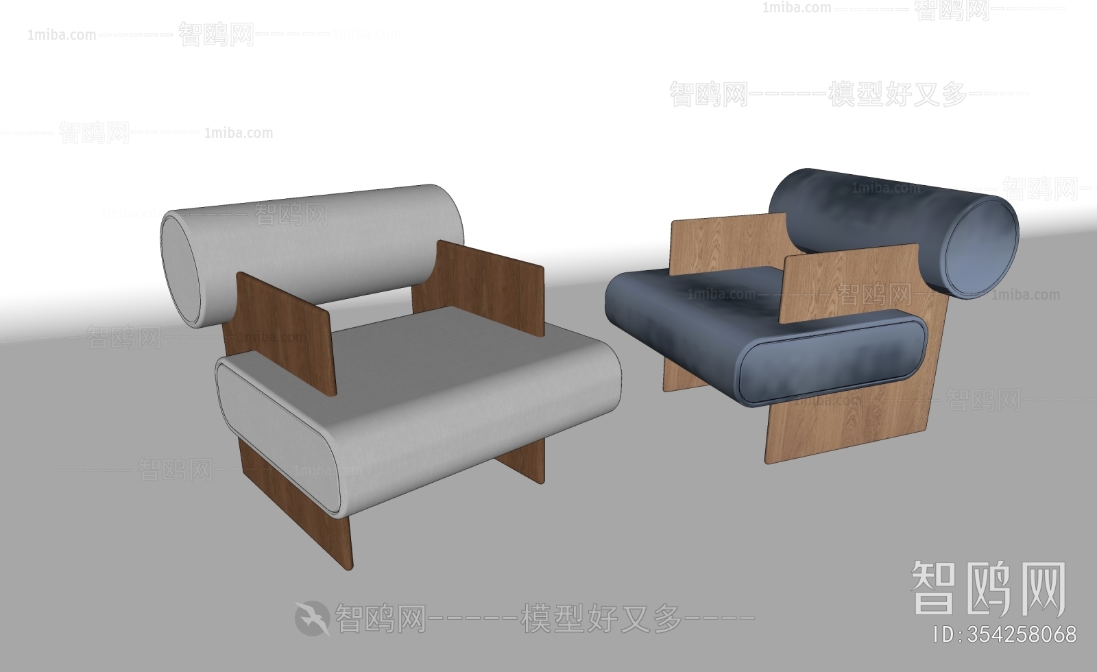 现代侘寂风实木拼色单人沙发