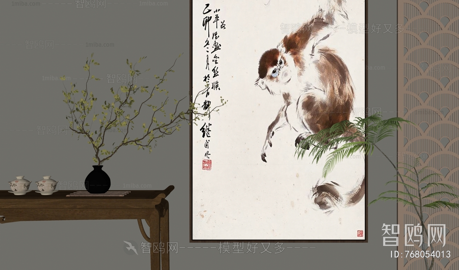 新中式猴子装饰画