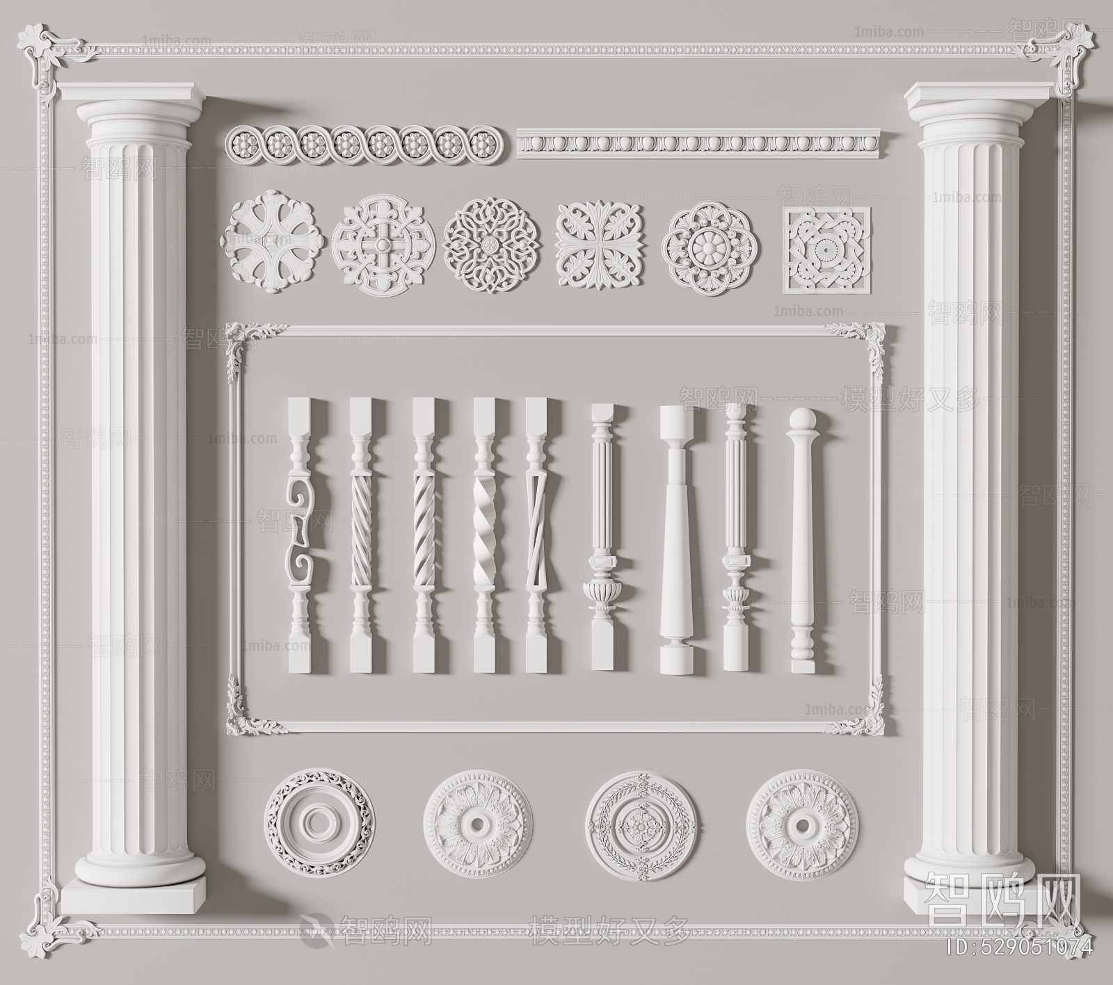 欧式石膏柱子  灯盘3D模型下载