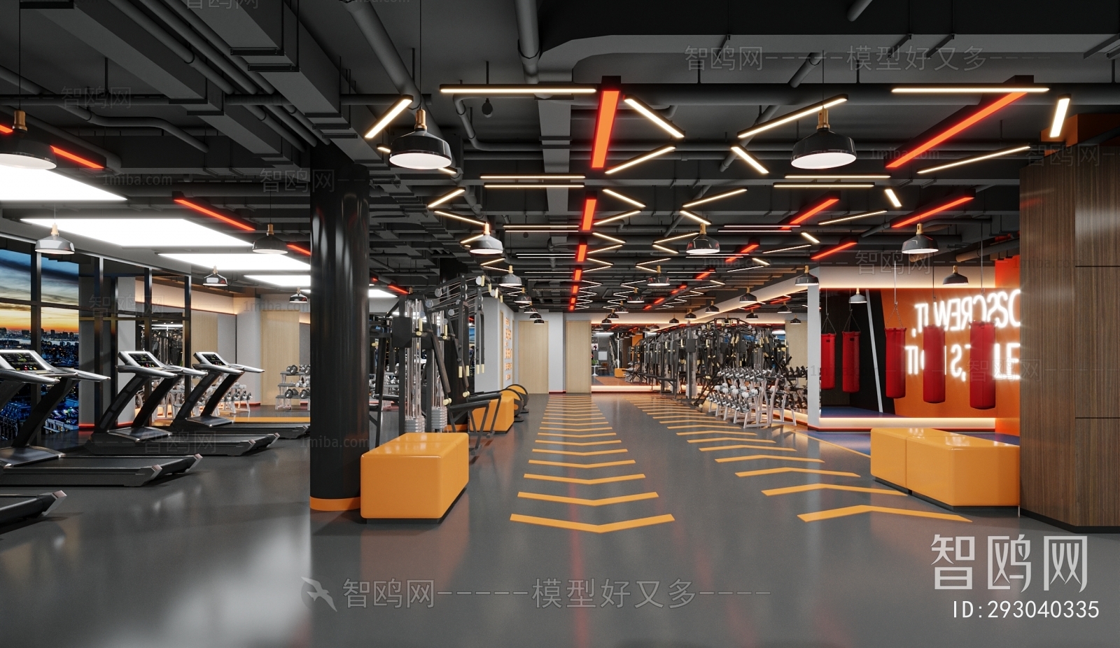 工业风健身房3D模型下载