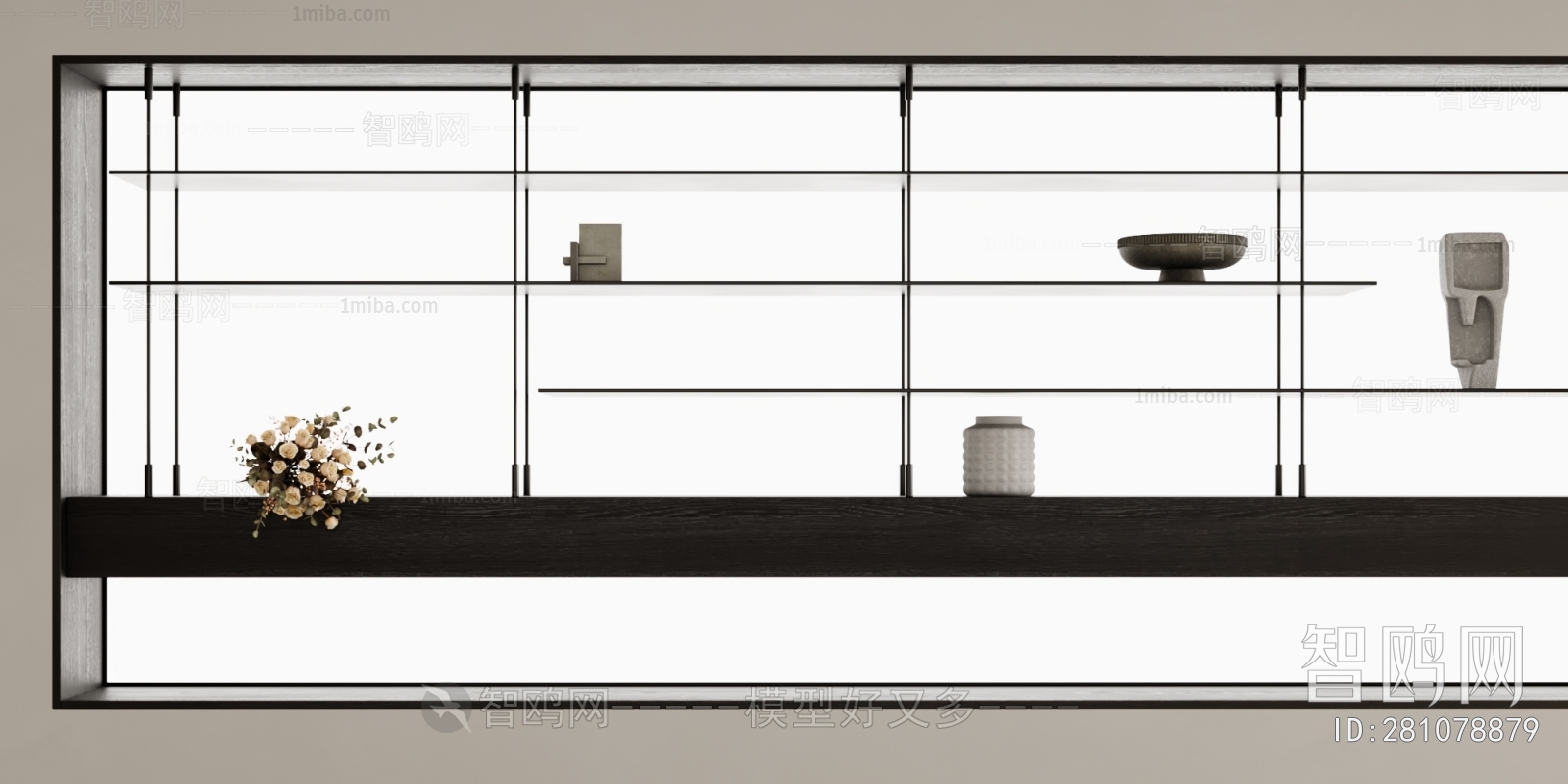 现代极简置物架 装饰柜3D模型下载