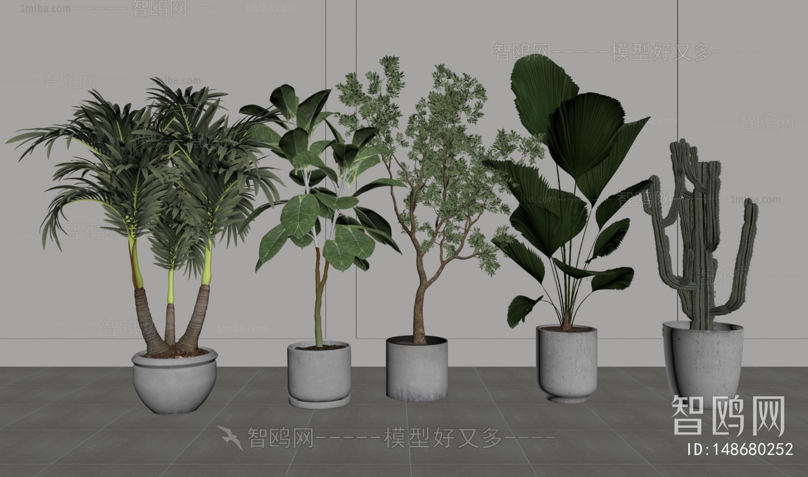 现代落地绿植盆栽组合3D模型下载