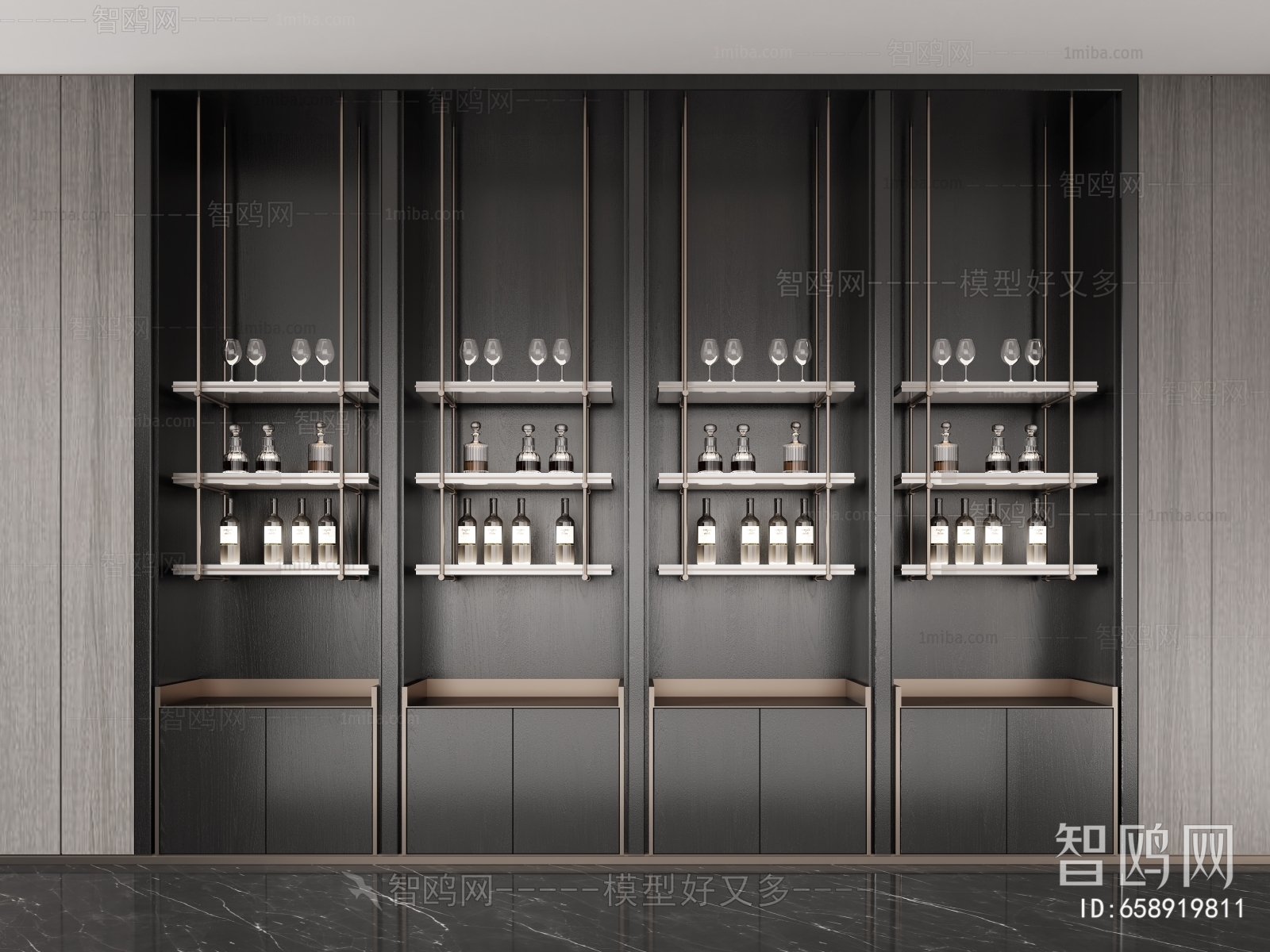 新中式装饰柜 酒柜3D模型下载