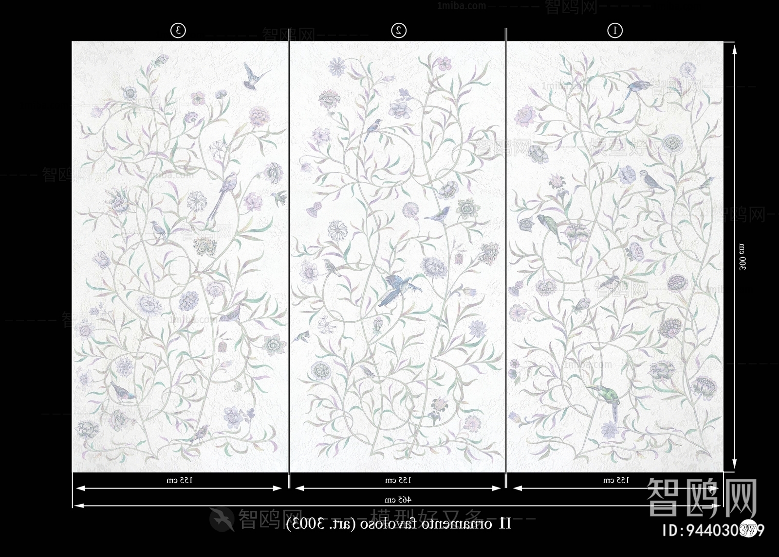 花卉图案三联画