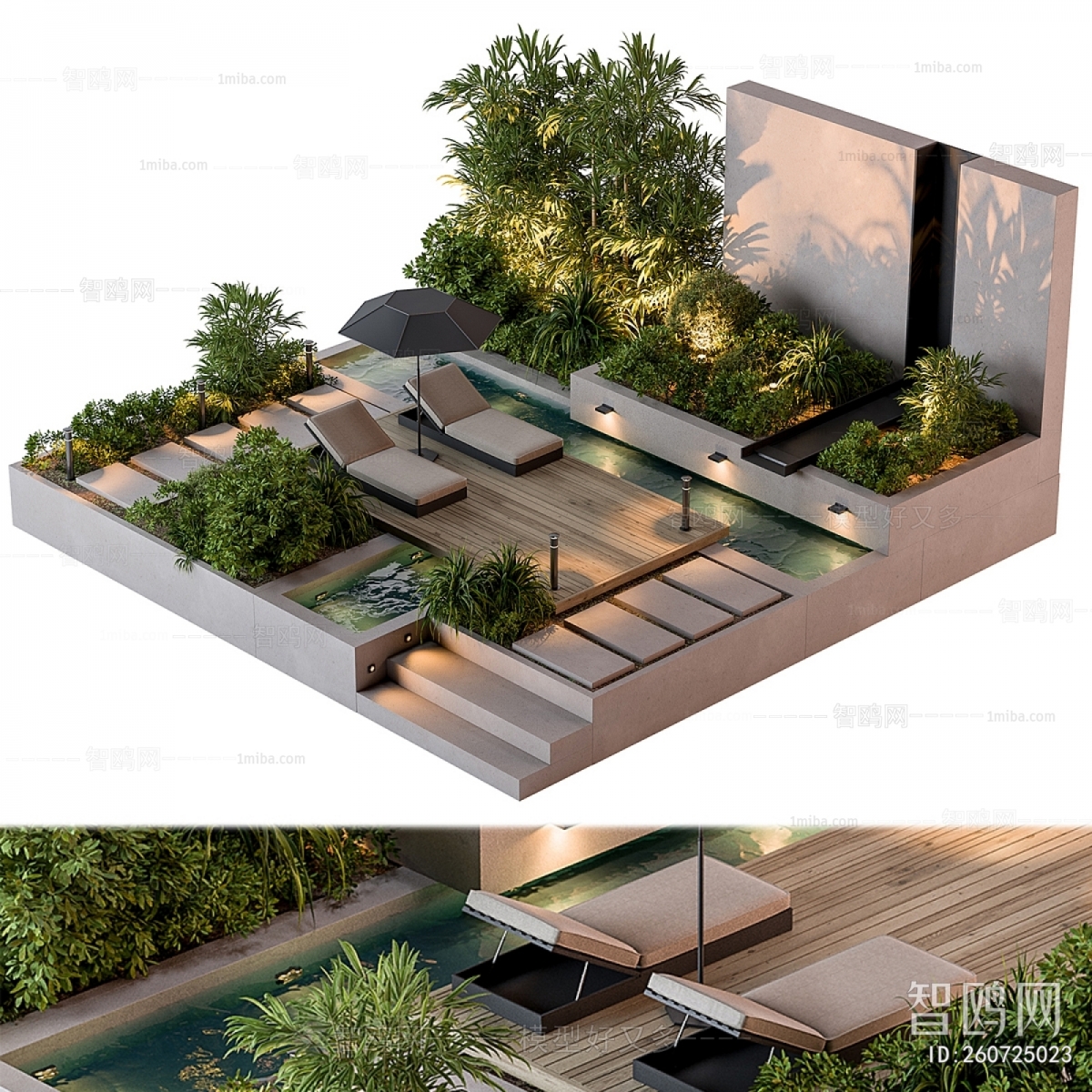 现代户外沙发 庭院景观3D模型下载