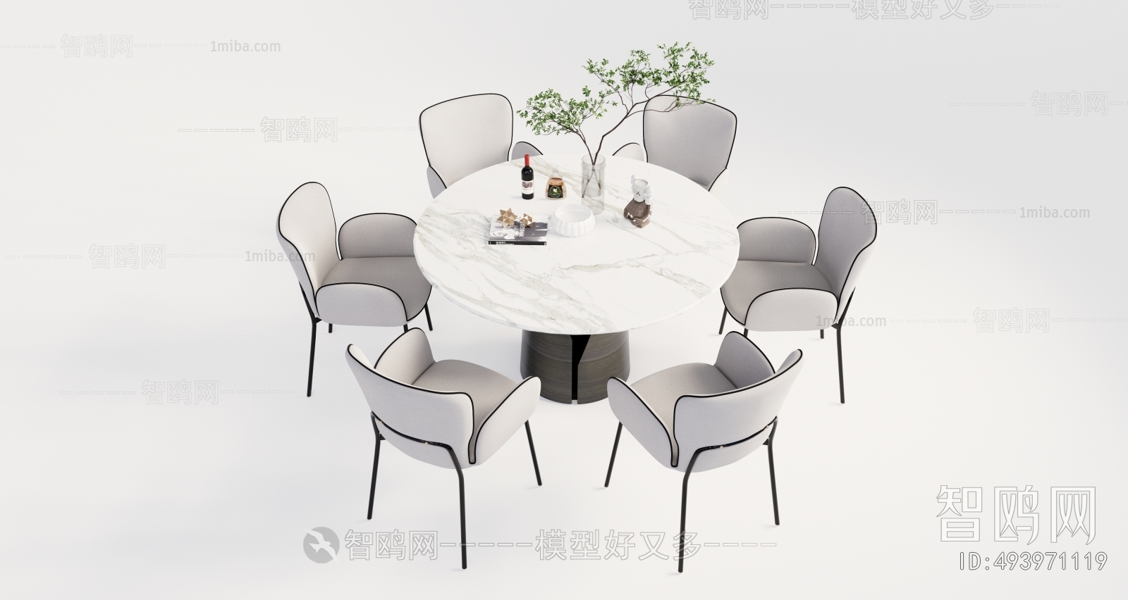 现代圆形餐桌餐椅组合