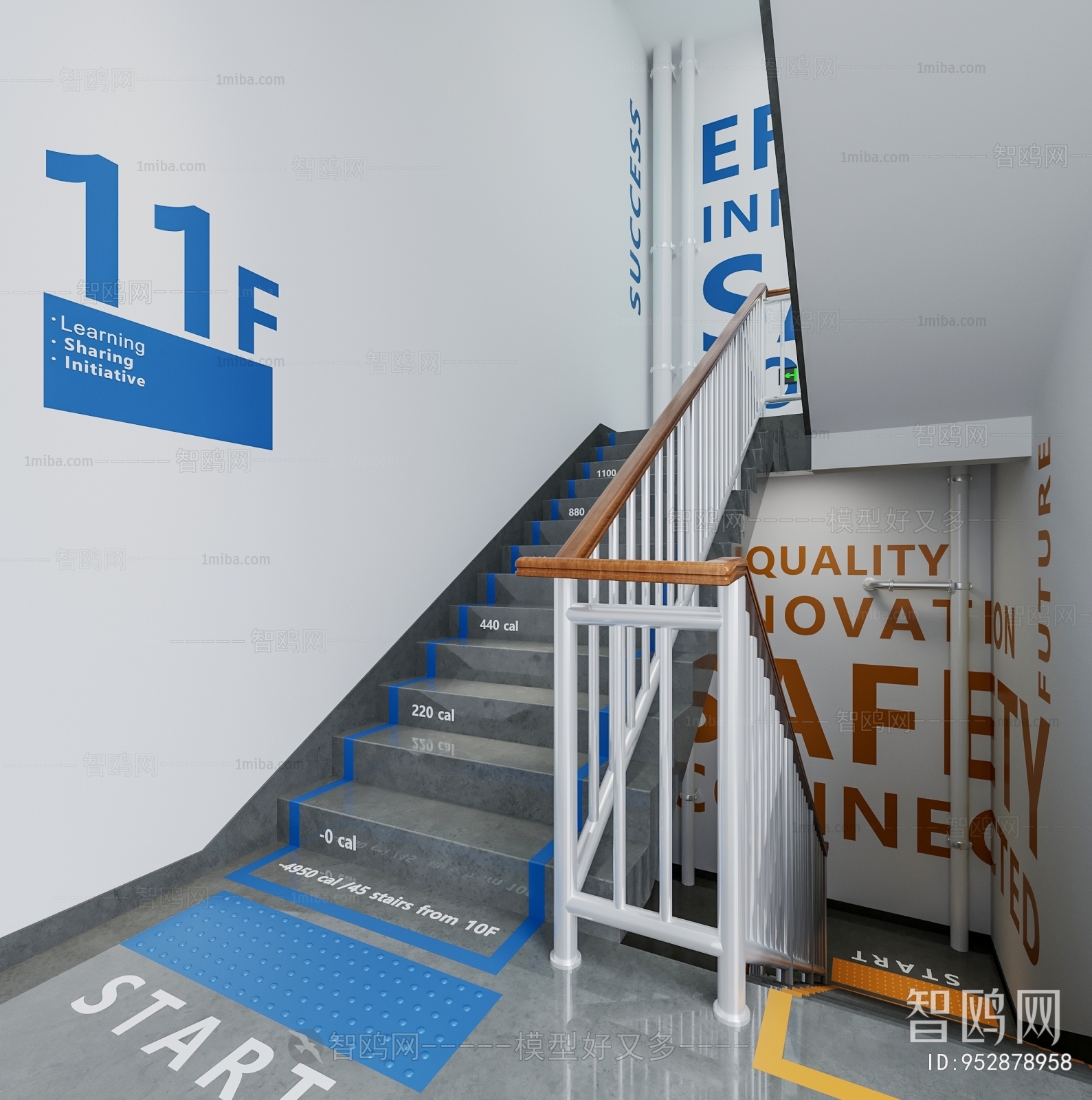 现代楼梯间 消防楼梯3D模型下载