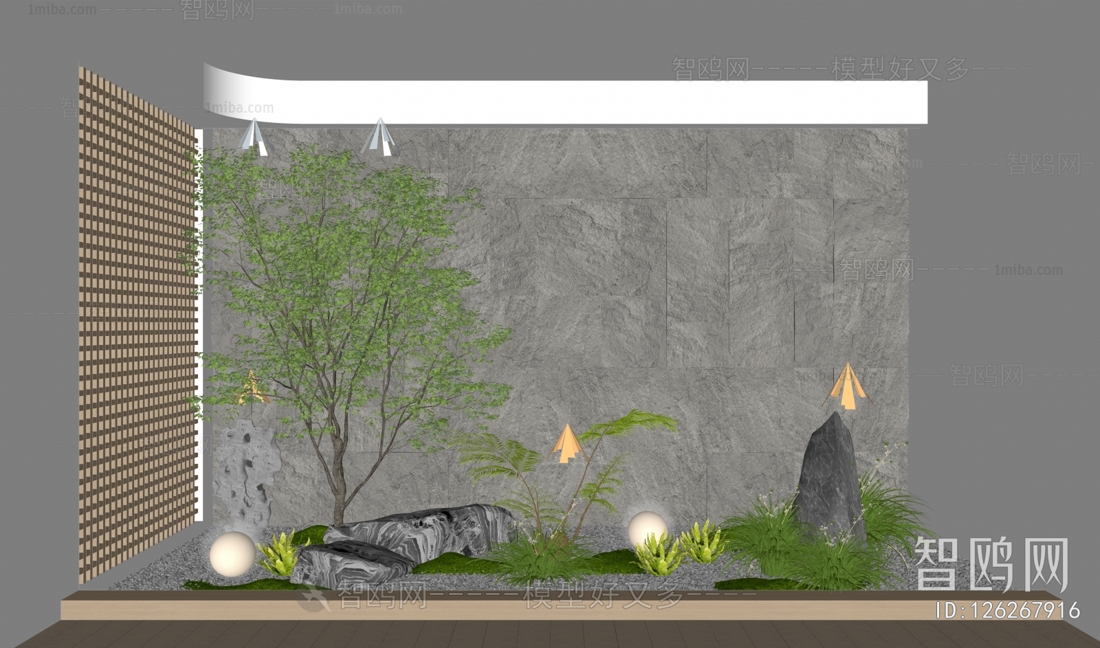 现代新中式景观植物小品3D模型下载