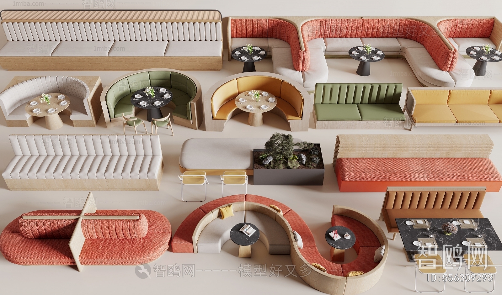 现代卡座沙发组合3D模型下载