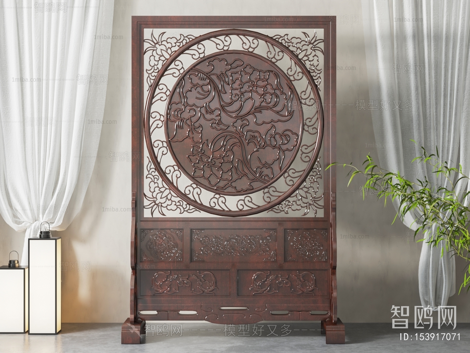 Chinese Style Wooden Screen Partition