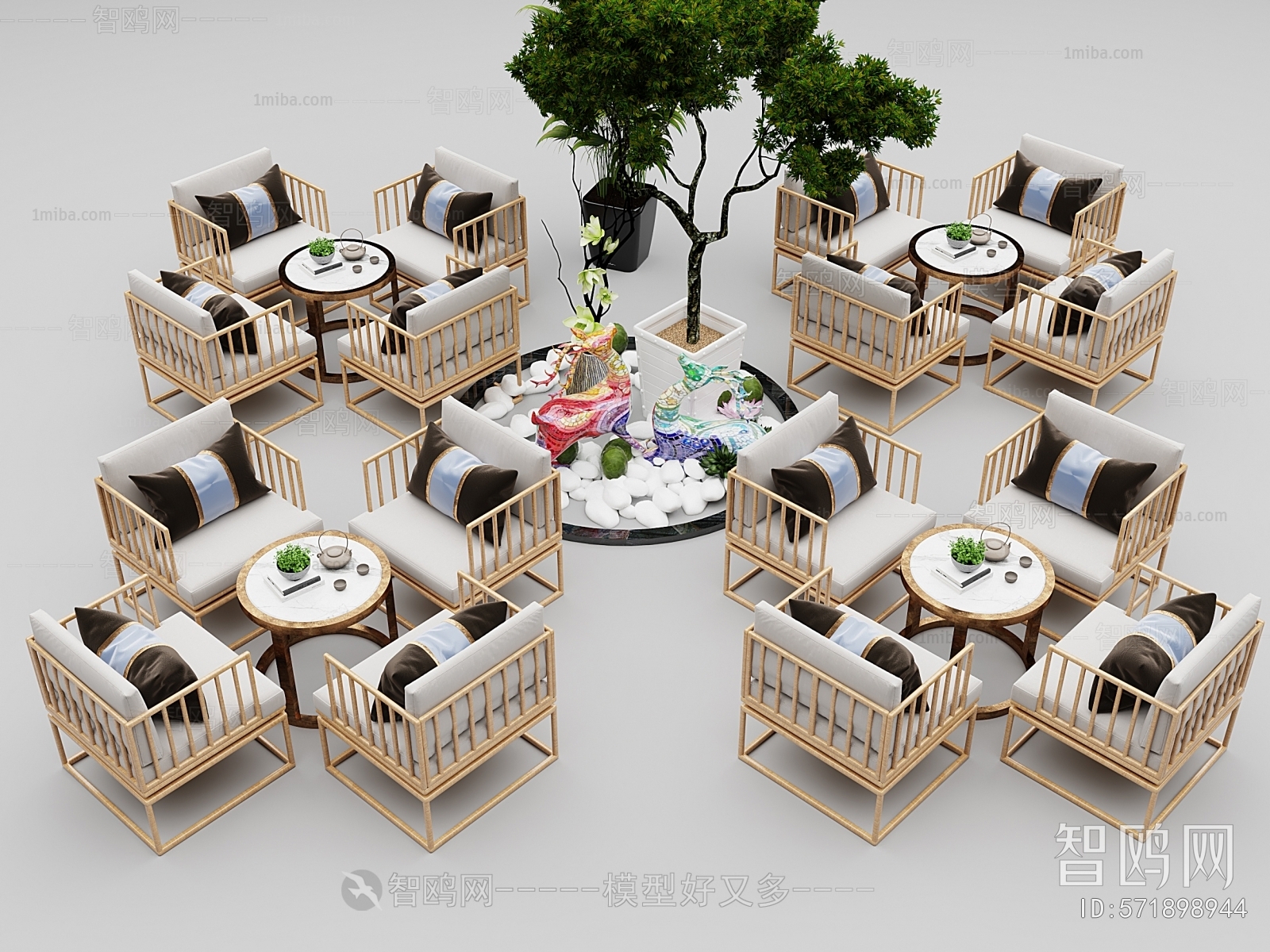新中式休闲桌椅组合