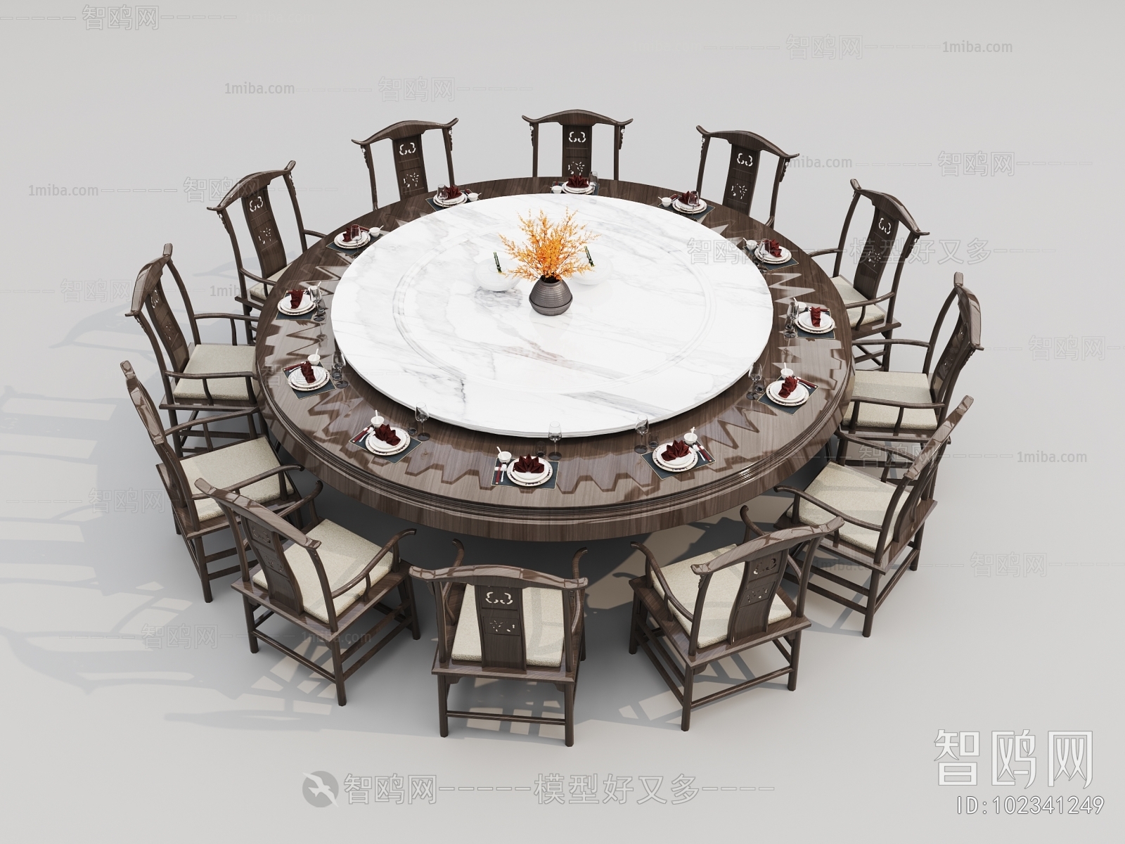 新中式圆形餐桌椅组合