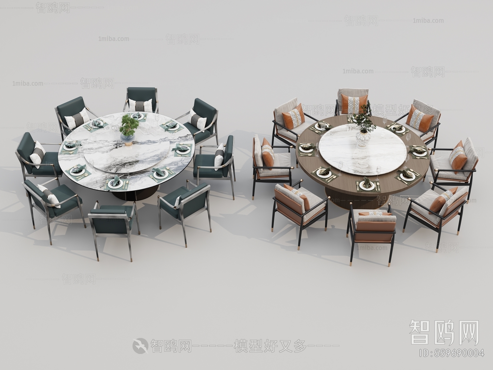 新中式包厢圆形餐桌椅组合