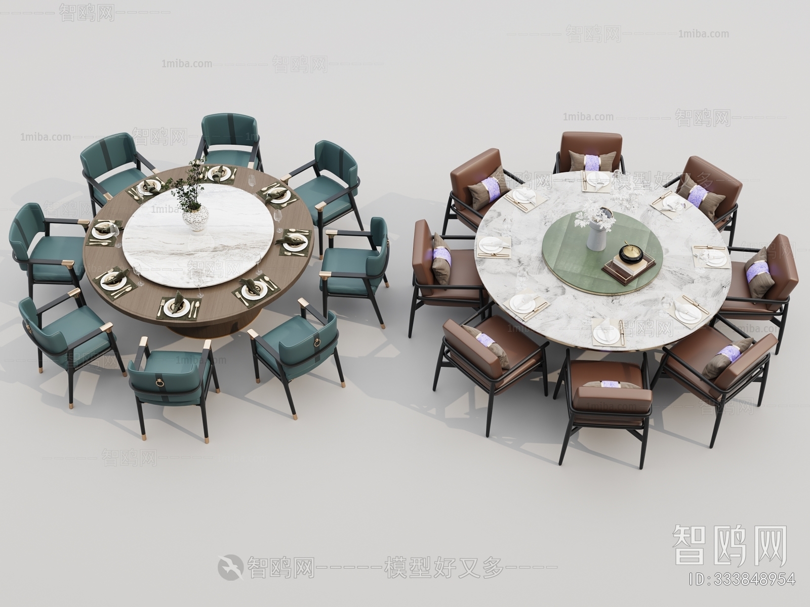 新中式包厢圆形餐桌椅组合