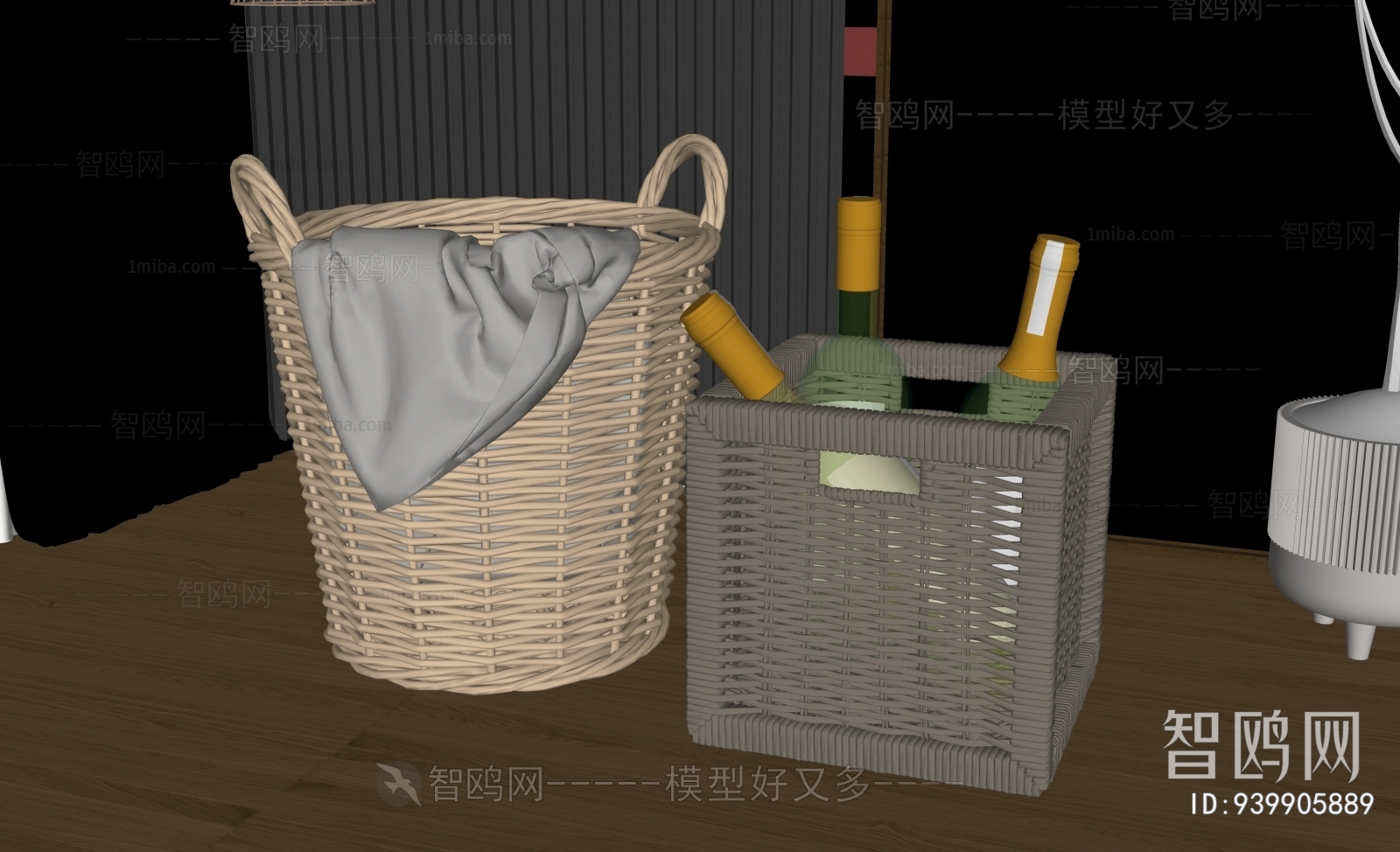 现代竹编脏衣篮组合