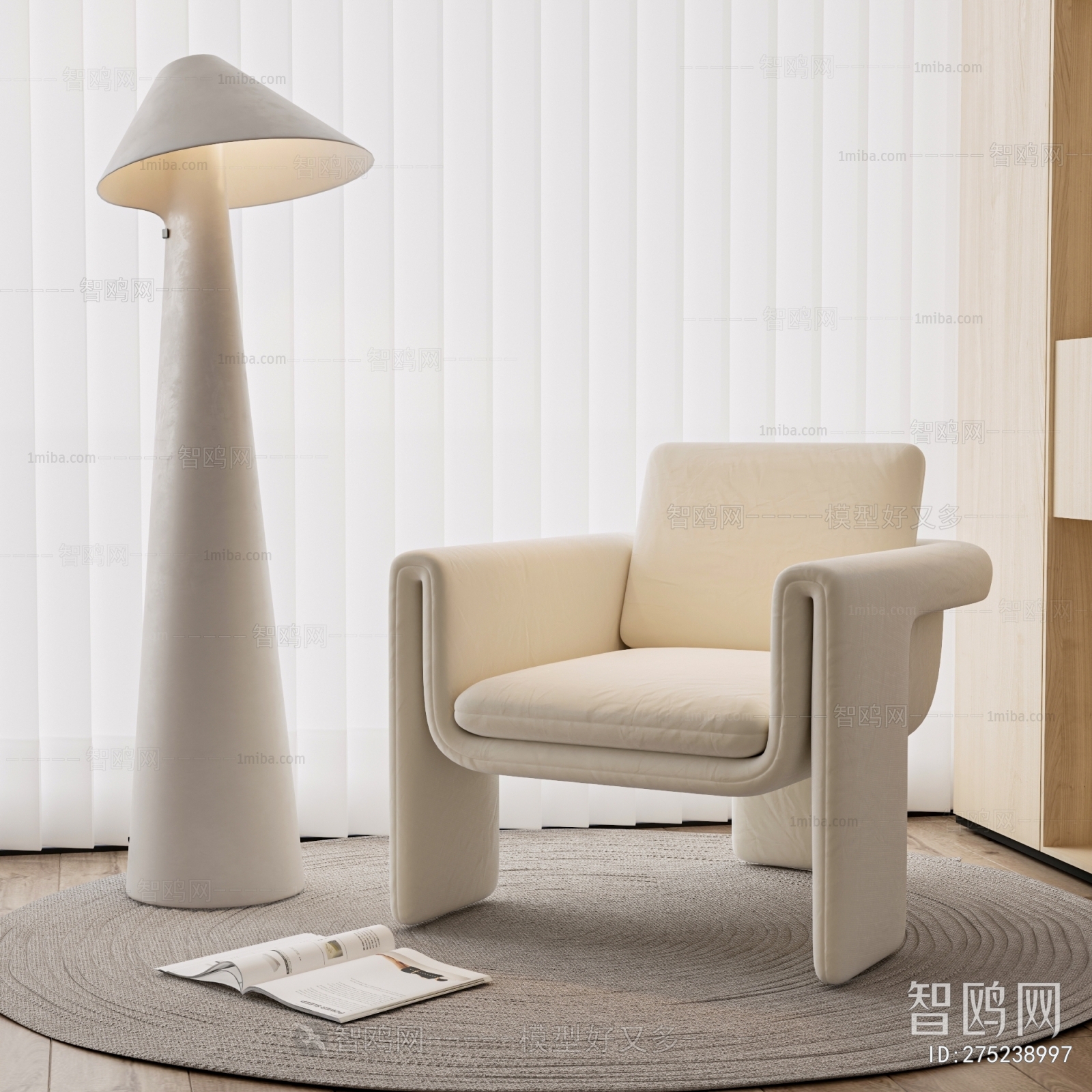 现代奶油风休闲椅3D模型下载