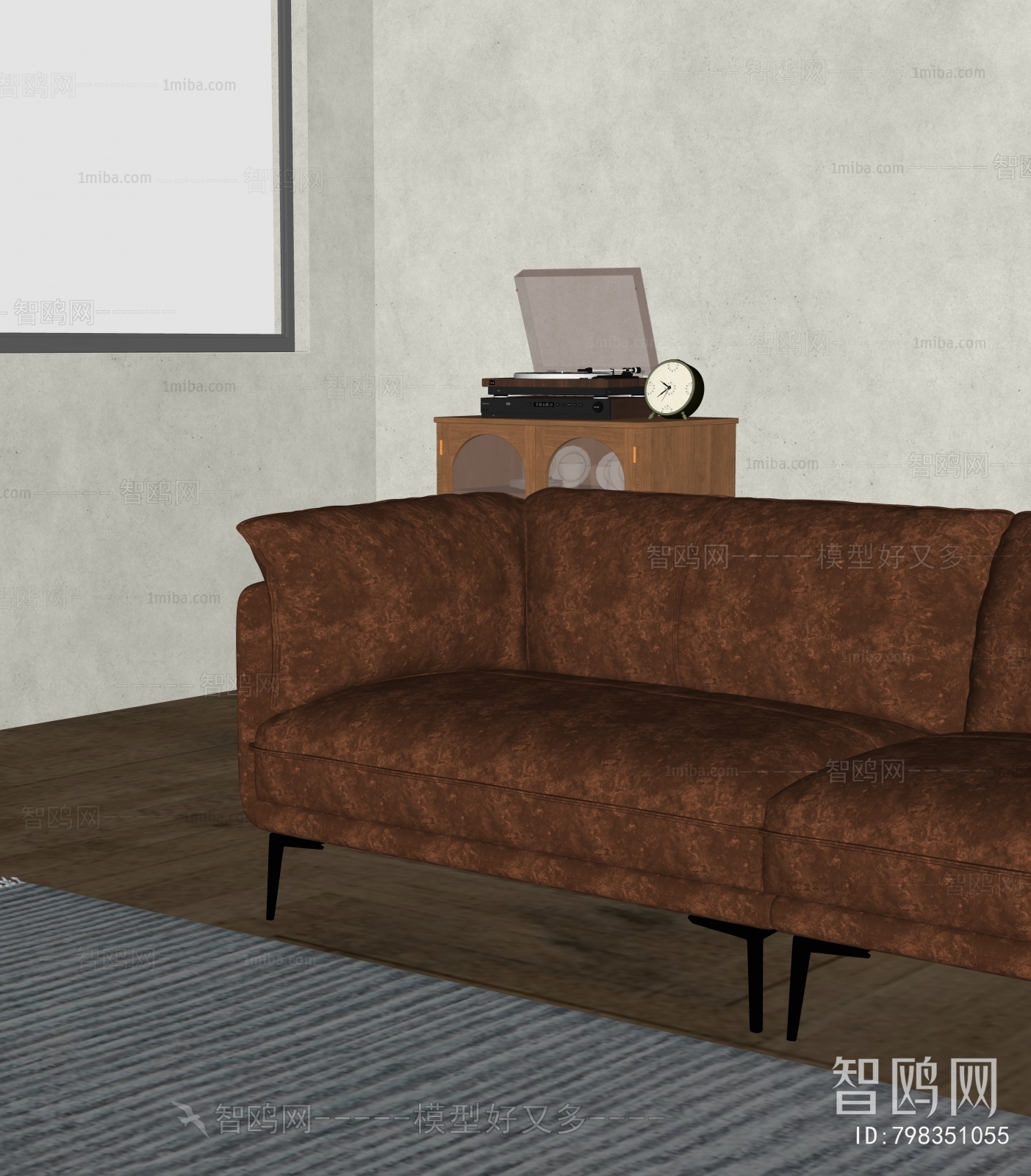 现代棕色皮革沙发
