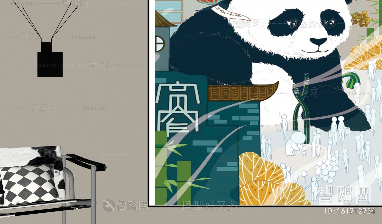 现代熊猫装饰挂画