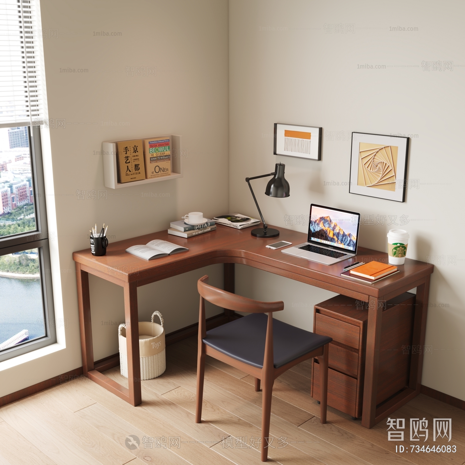 中式实木转角书桌椅