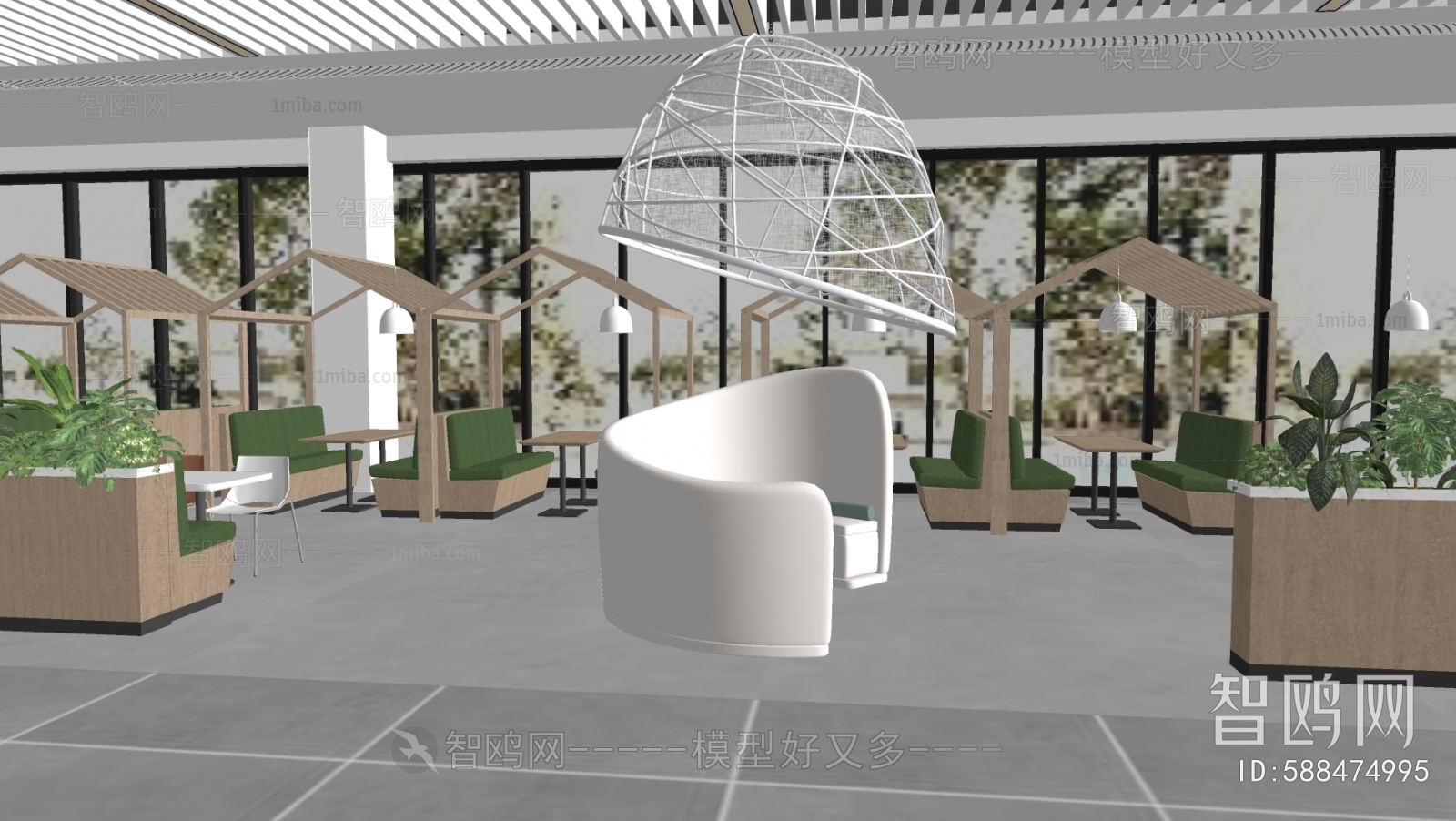 现代自助餐厅3D模型下载
