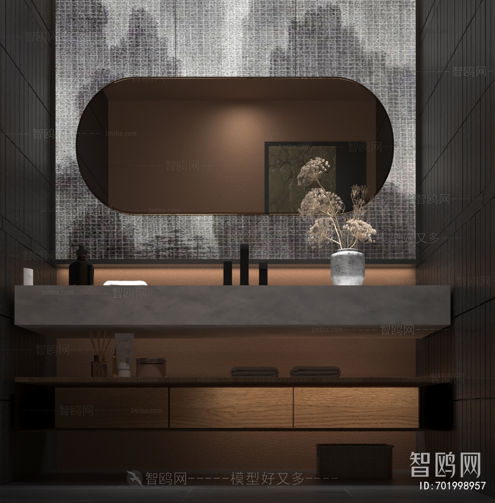 New Chinese Style Wabi-sabi Style Bathroom Cabinet