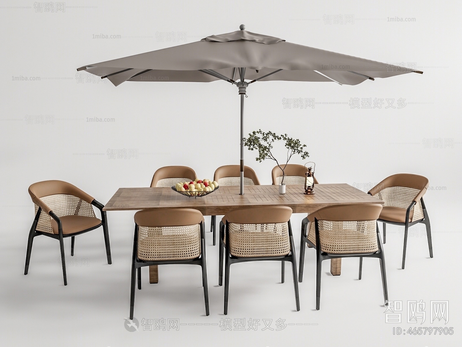 现代户外桌椅组合 遮阳伞3D模型下载
