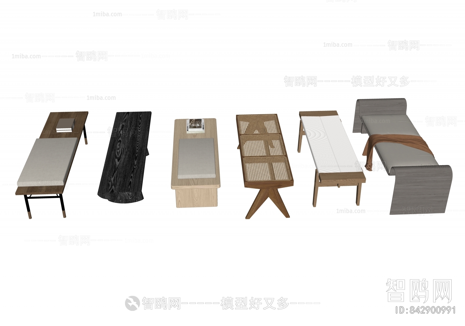 新中式床尾凳组合3D模型下载