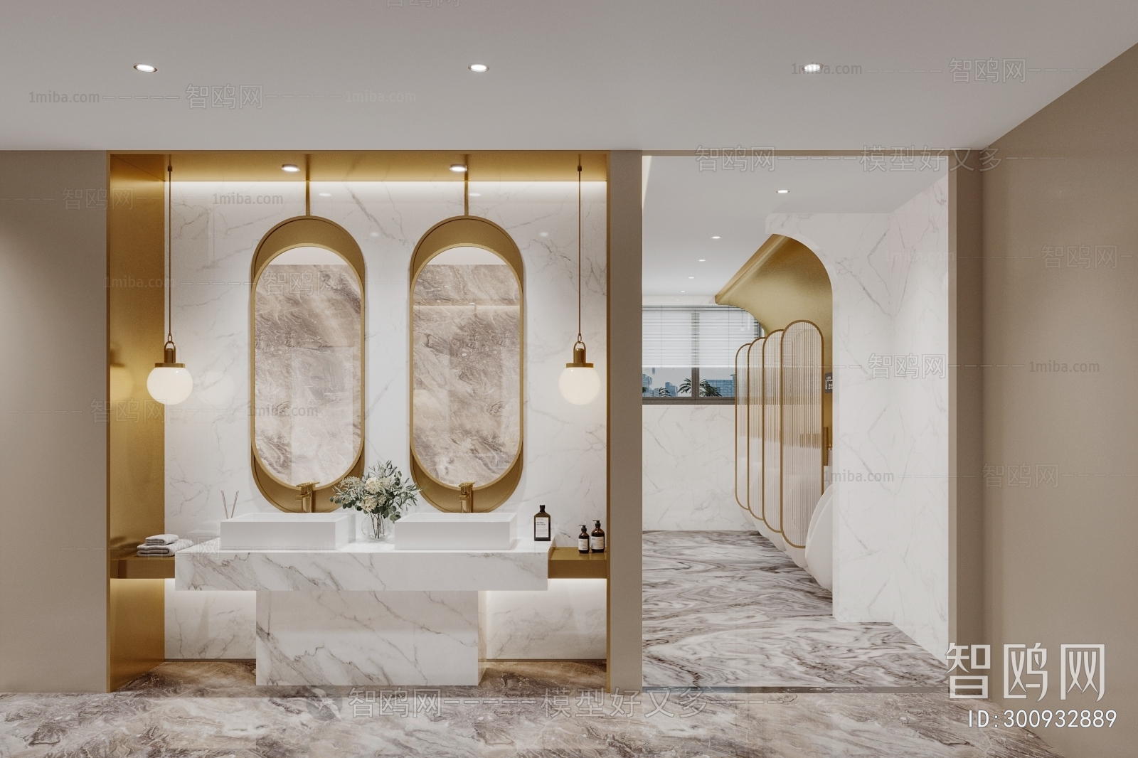新中式酒店卫生间3D模型下载