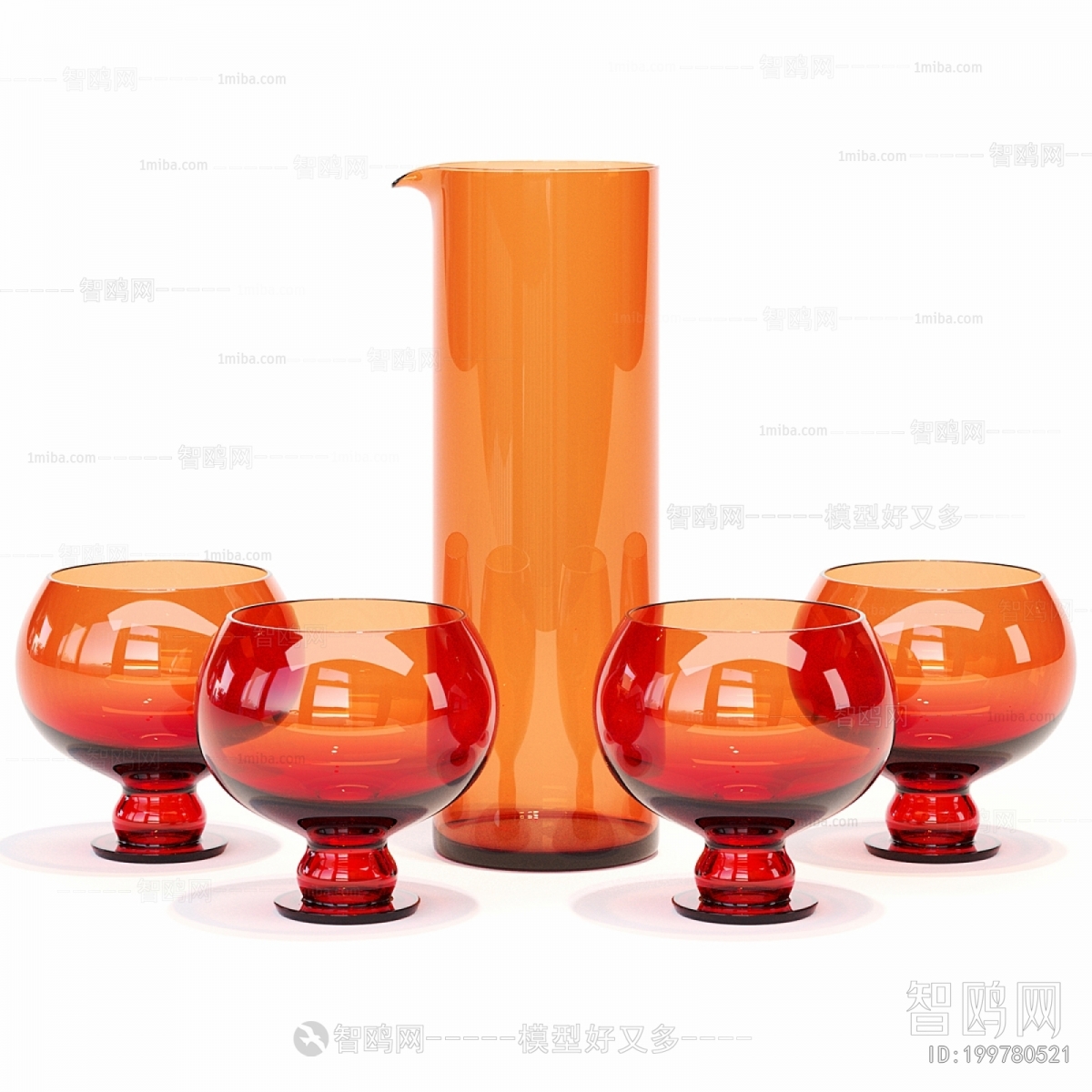 现代橙色玻璃器皿组合