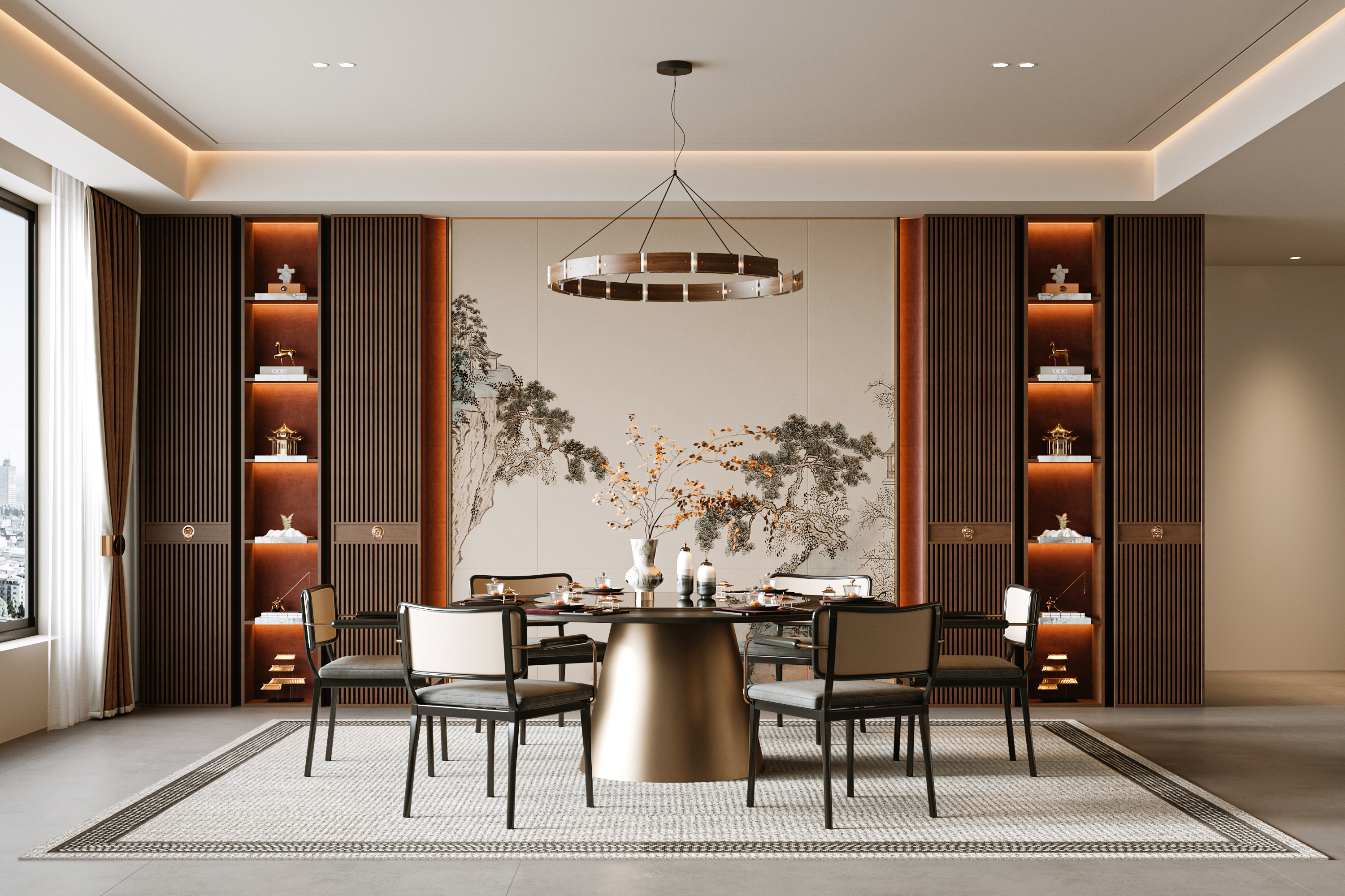 新中式餐厅su模型下载